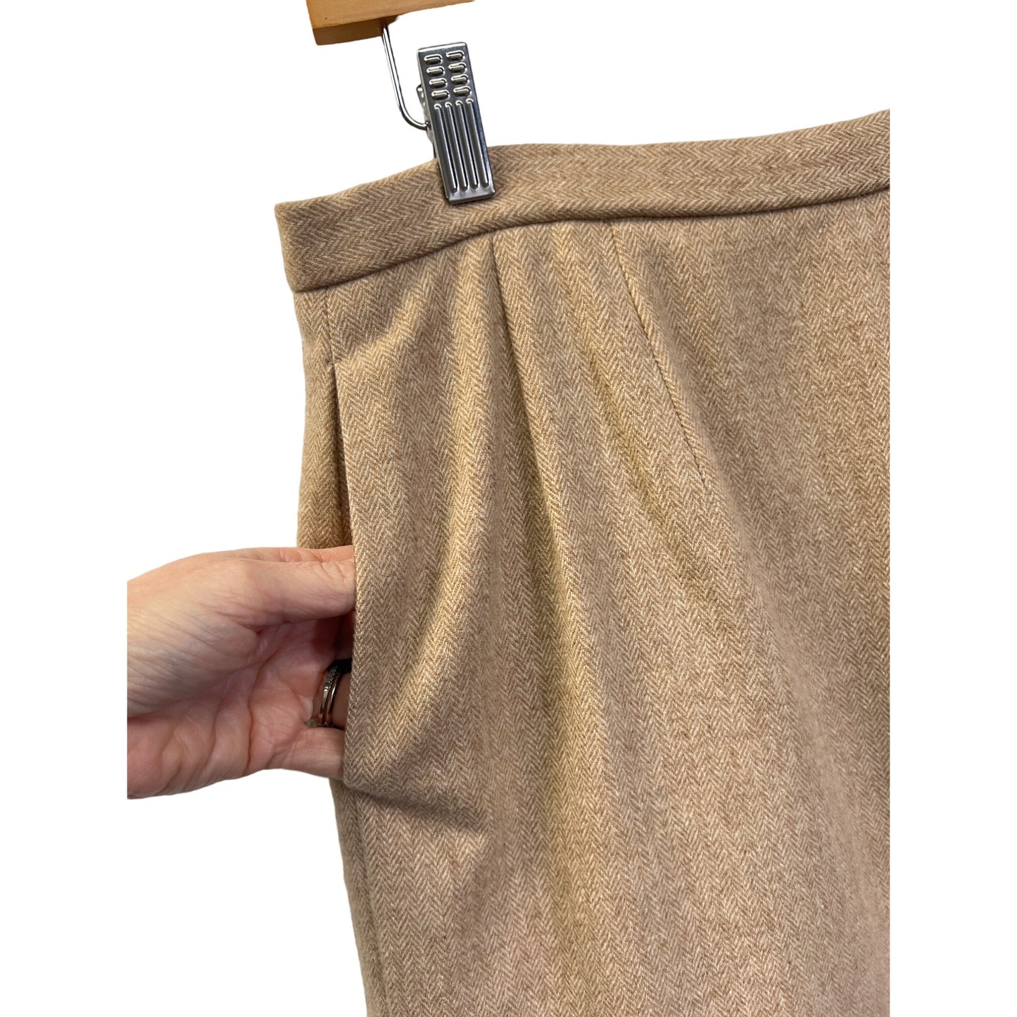 Pendleton Vintage 90's Tan Herringbone Wool Midi Pencil Skirt