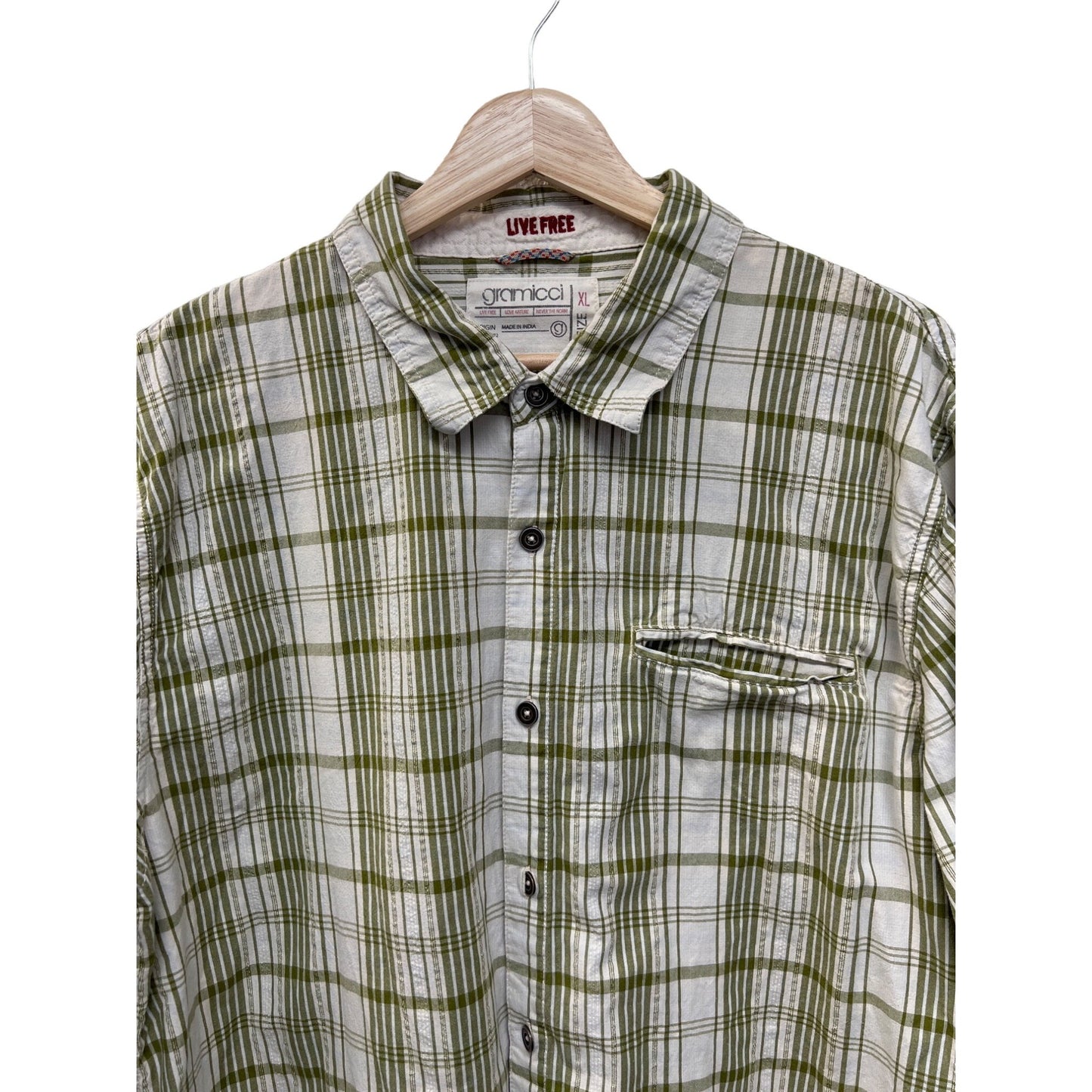 Gramicci Green and White Plaid Long Sleeve Button Down Shirt