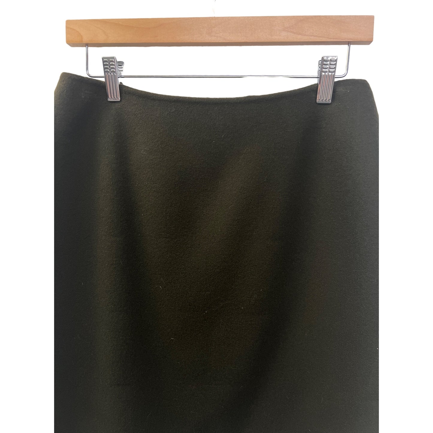 Linda Allard Ellen Tracy Olive Green with Black Trim Wool Pencil Skirt