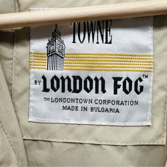 London Fog Vintage Tan Utility Raincoat with Blue Collar