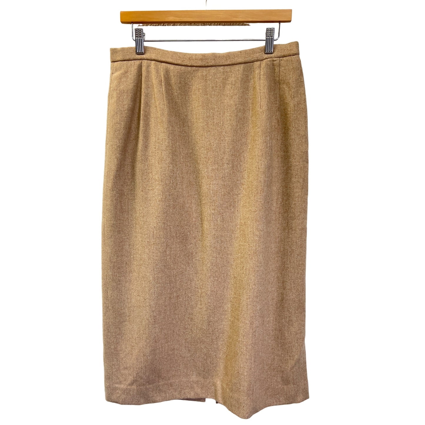 Pendleton Vintage 90's Tan Herringbone Wool Midi Pencil Skirt