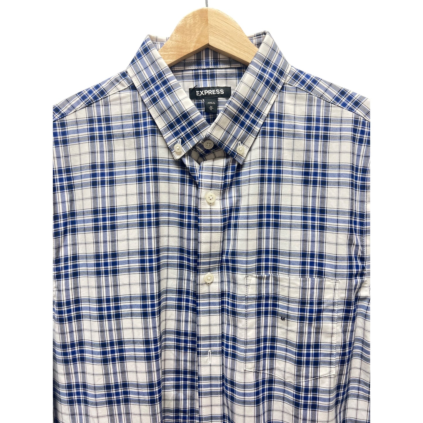Express NWT Blue & White Plaid Button Down Shirt