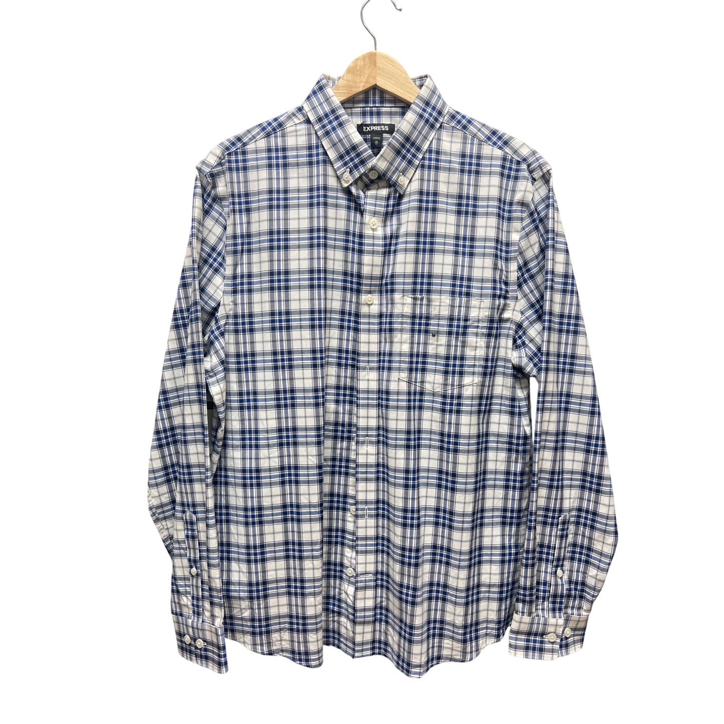 Express NWT Blue & White Plaid Button Down Shirt