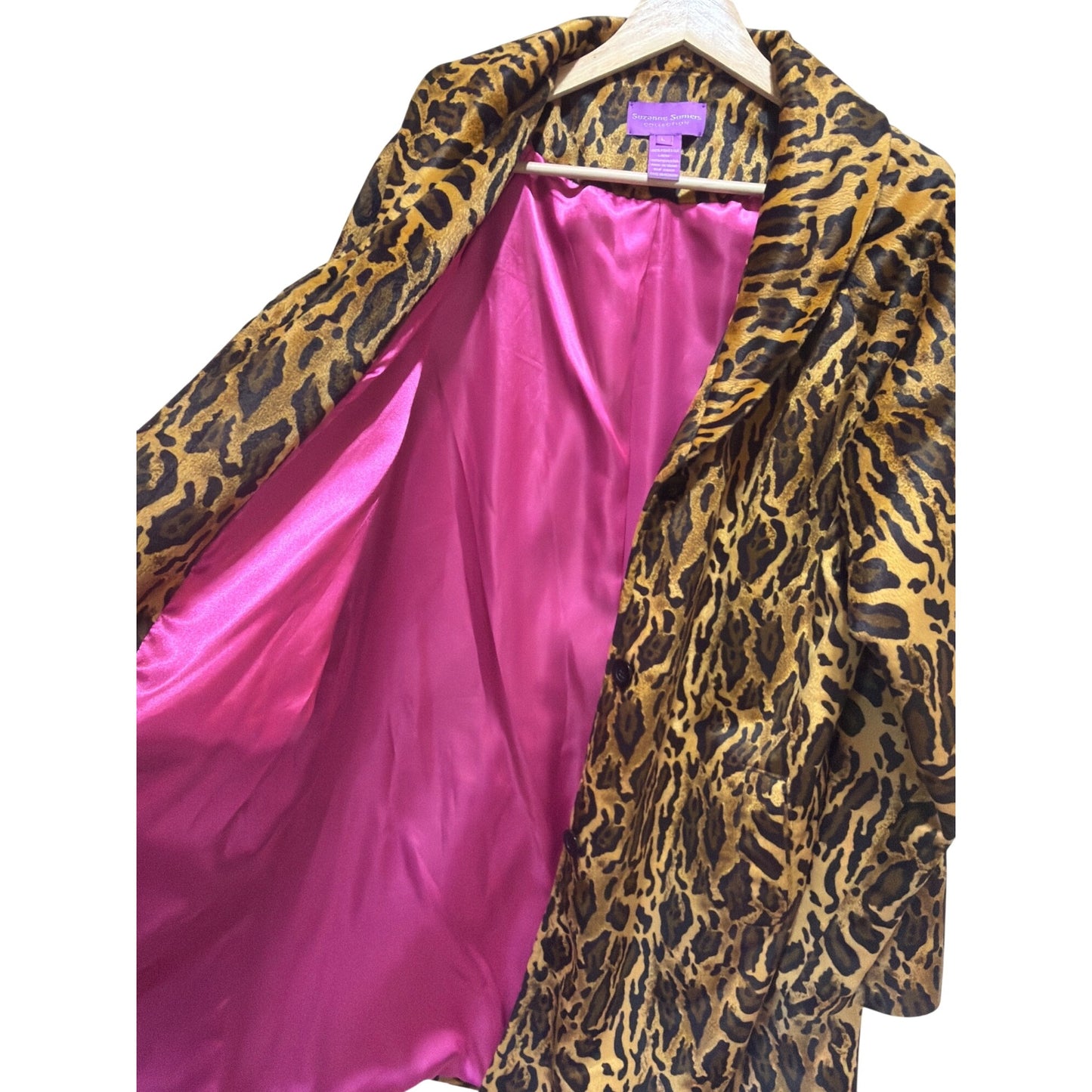 Suzanne Somers Vintage Y2K 65Leopard Print Womens Coat Large Pink Lining