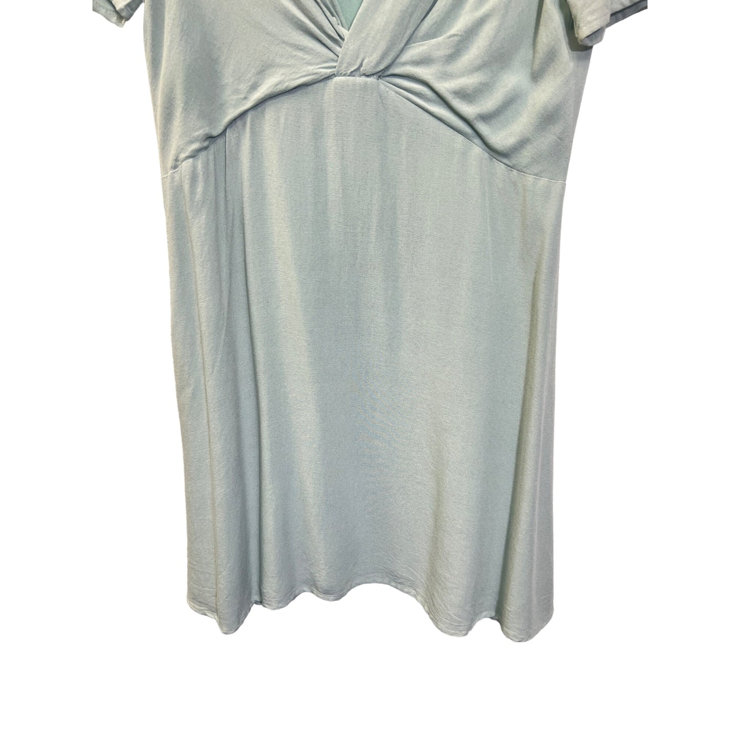 Everly Light Blue Green Linen Twist Front Short Sleeve A-line dress