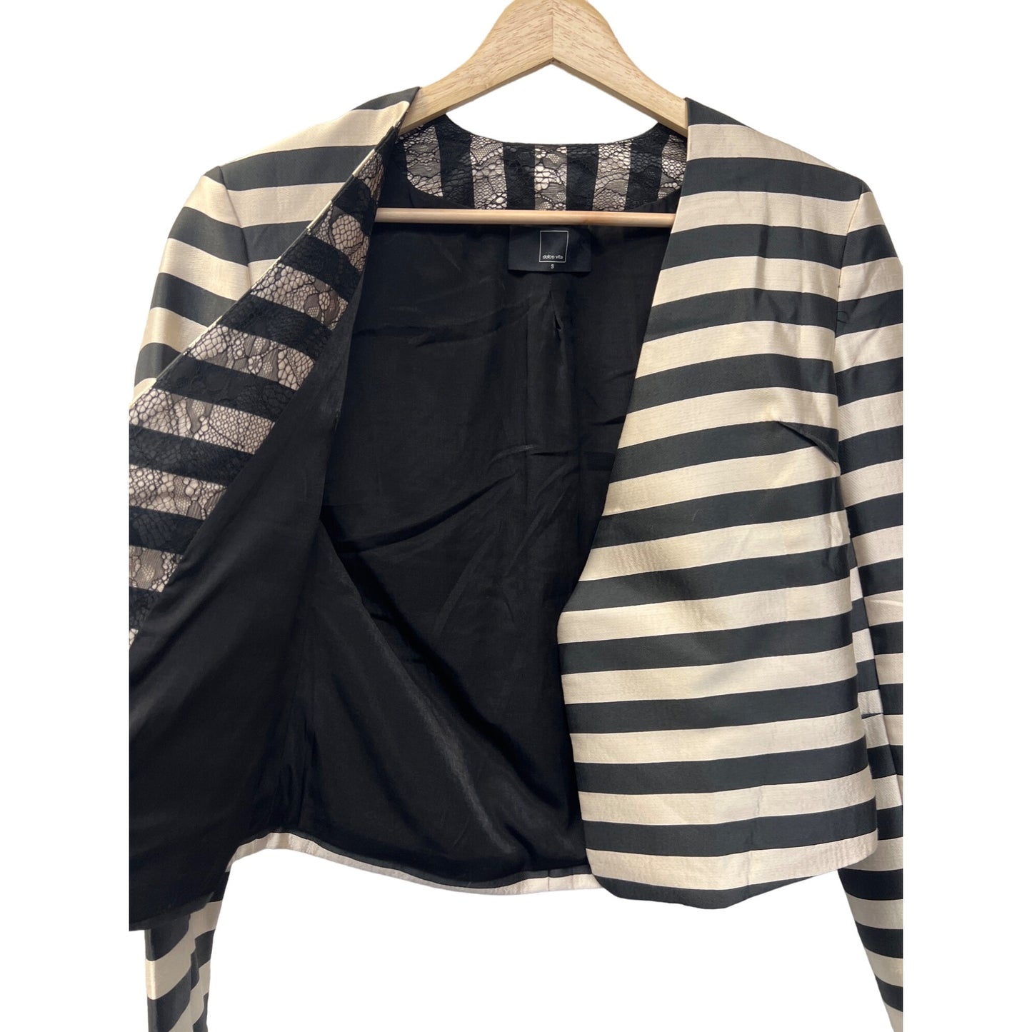 Dolce Vita Anthropologie Black and Ivory Striped Cropped Blazer