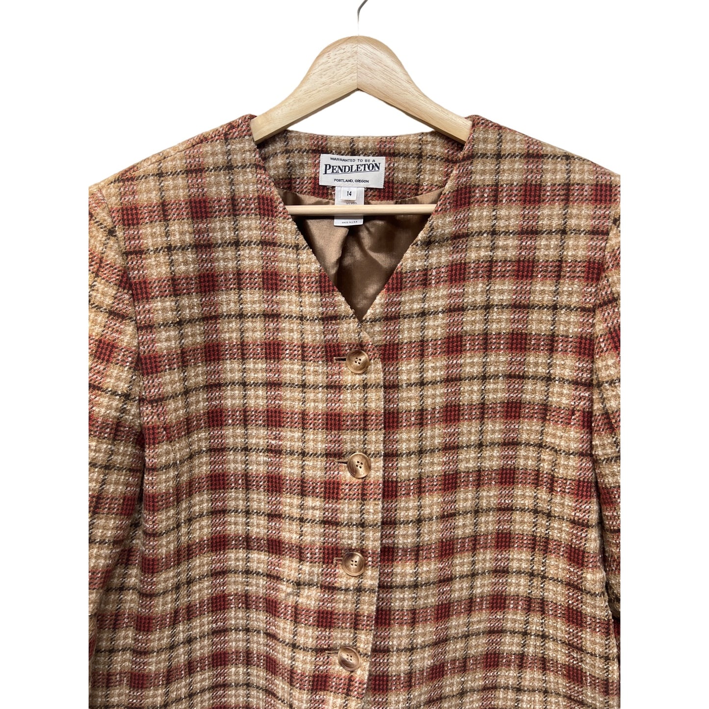 Pendleton Vintage Tan and Red Plaid Wool Cropped Blazer