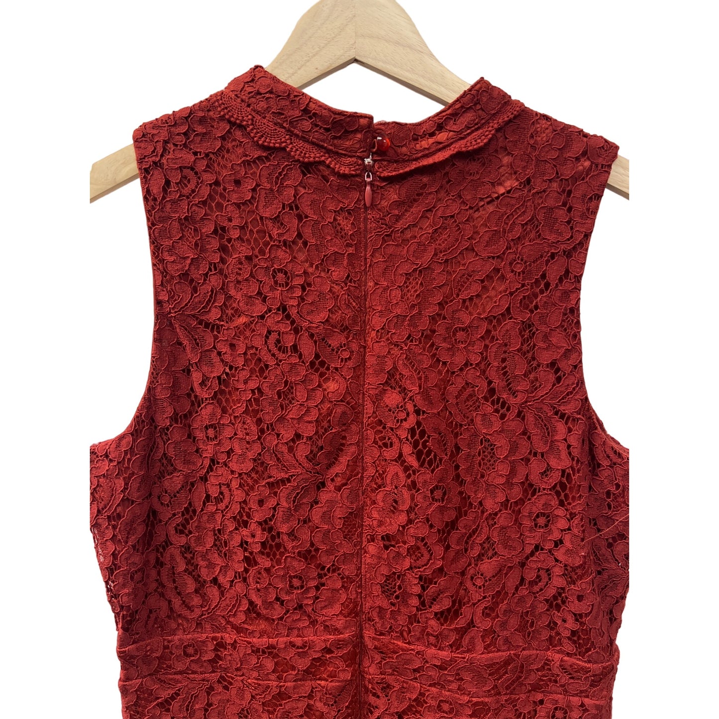 Blu Pepper Burnt Orange Floral Lace Overlay Sleeveless A-Line Dress