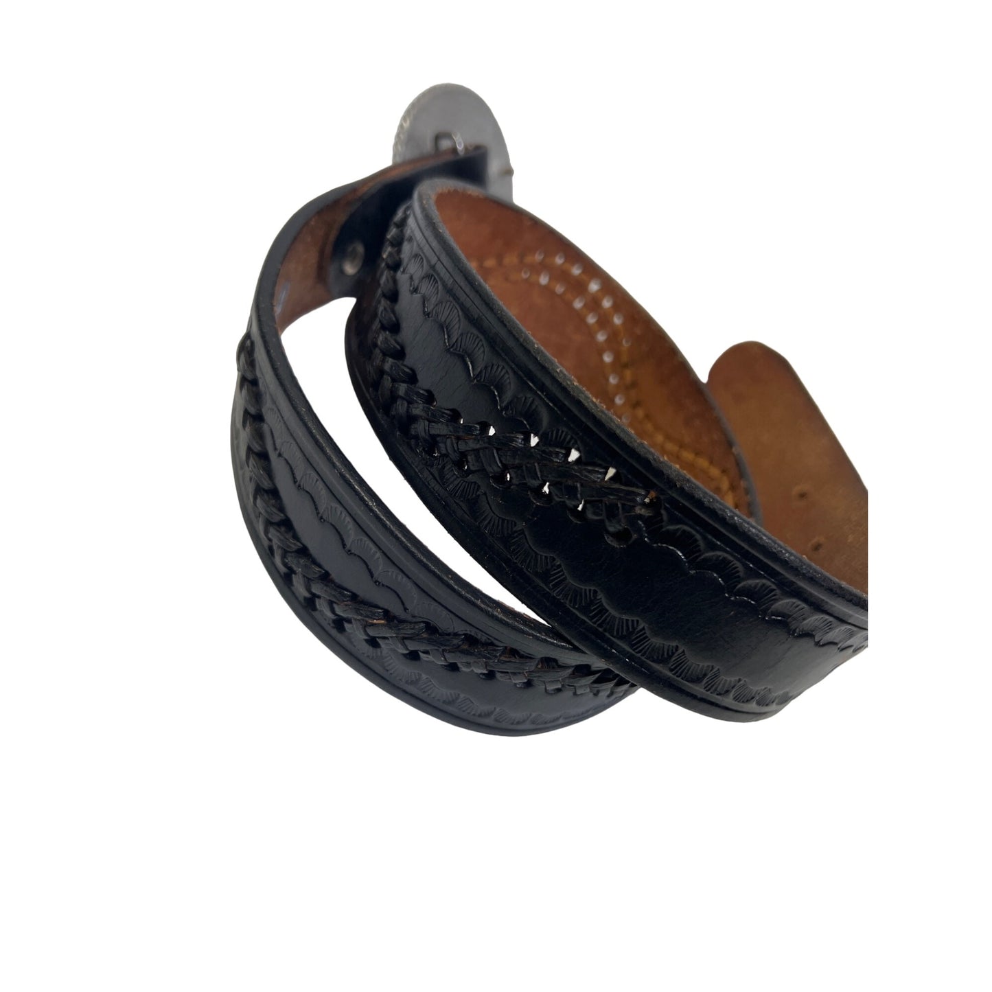 Vintage Gold and Silver Sparkle Buckle with Ornate Black Leather Belt