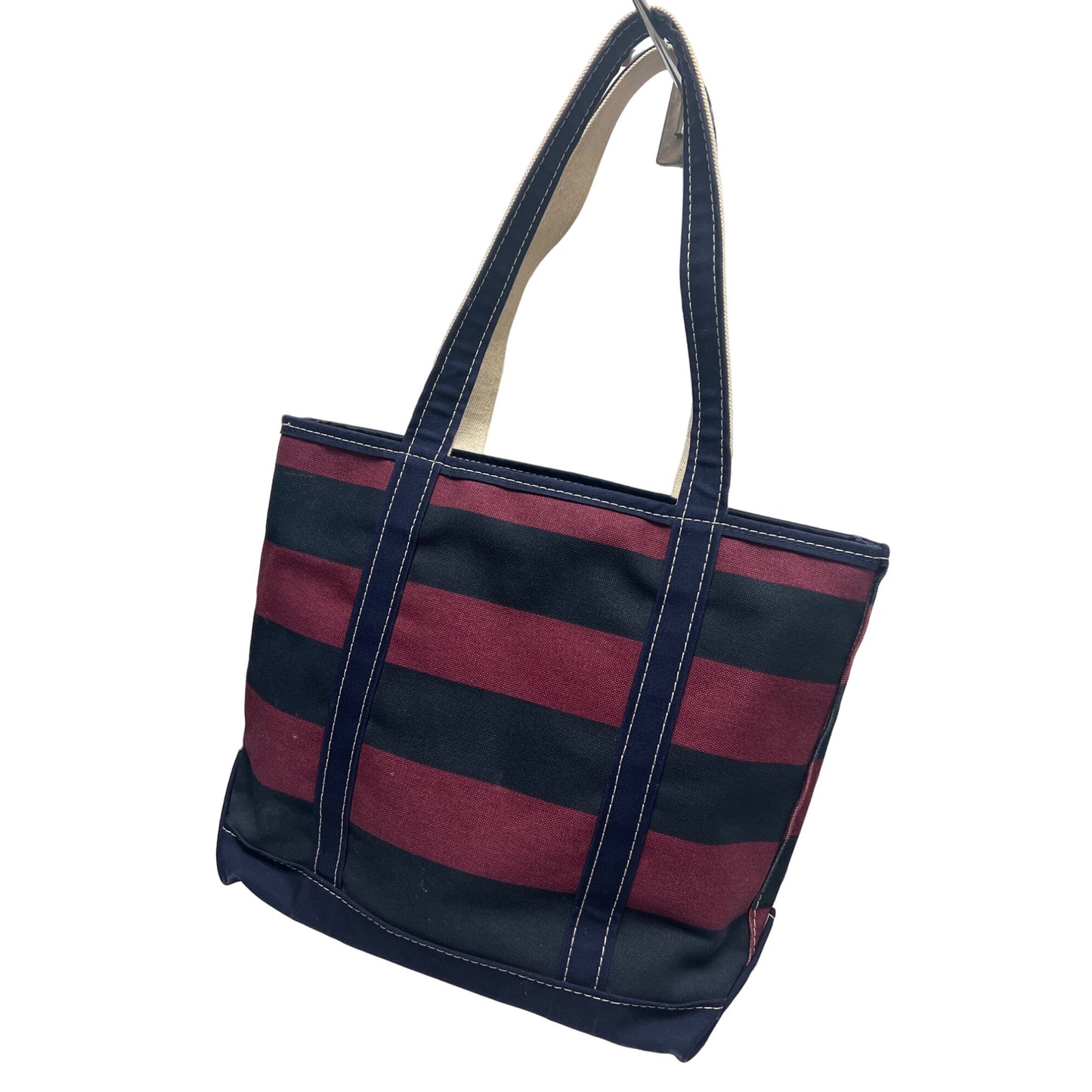 L.L. Bean Vintage Navy & Red Striped Boat & Tote Canvas Bag