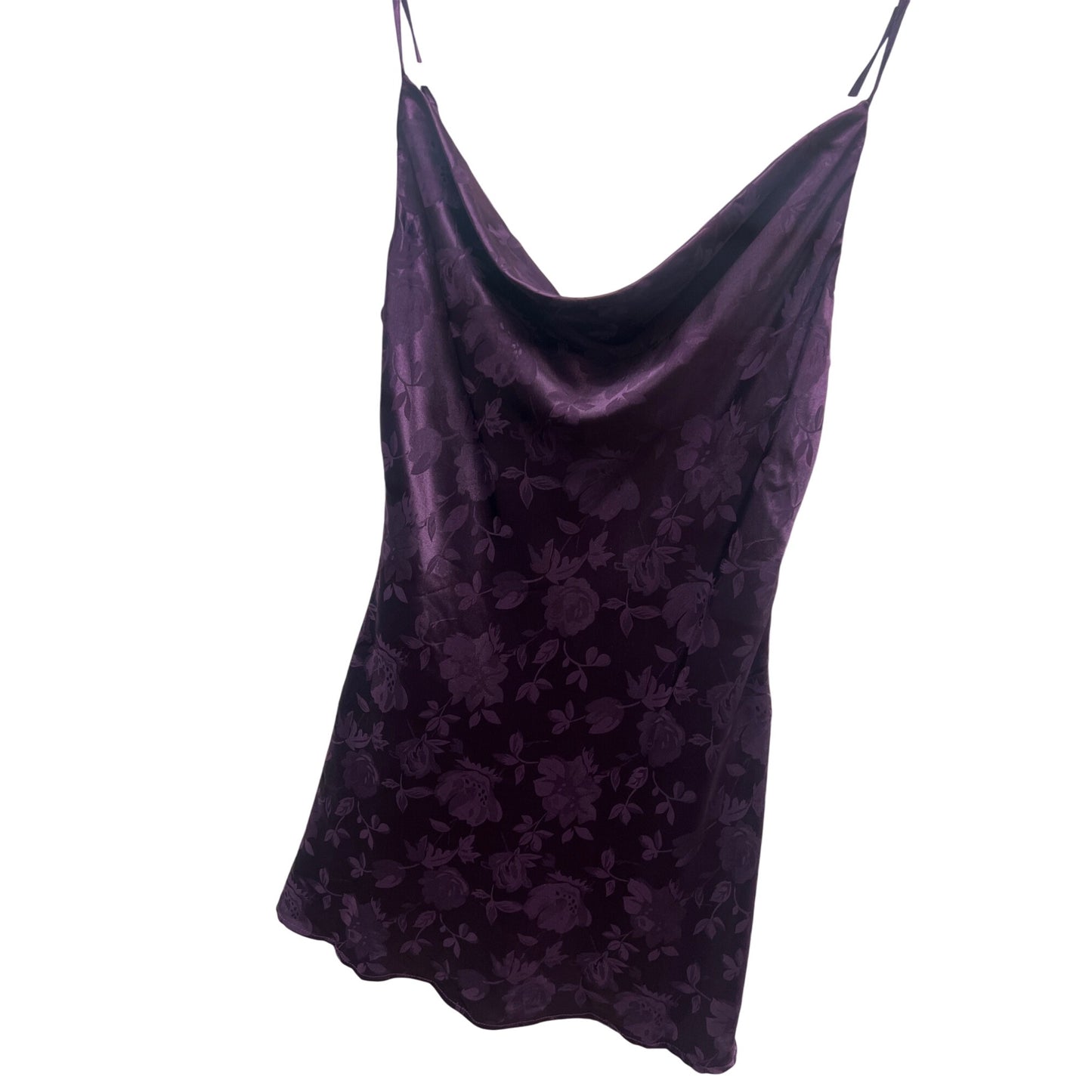Floral Jacquard Satin Mini Dress With Spaghetti Straps & Cowl Neck