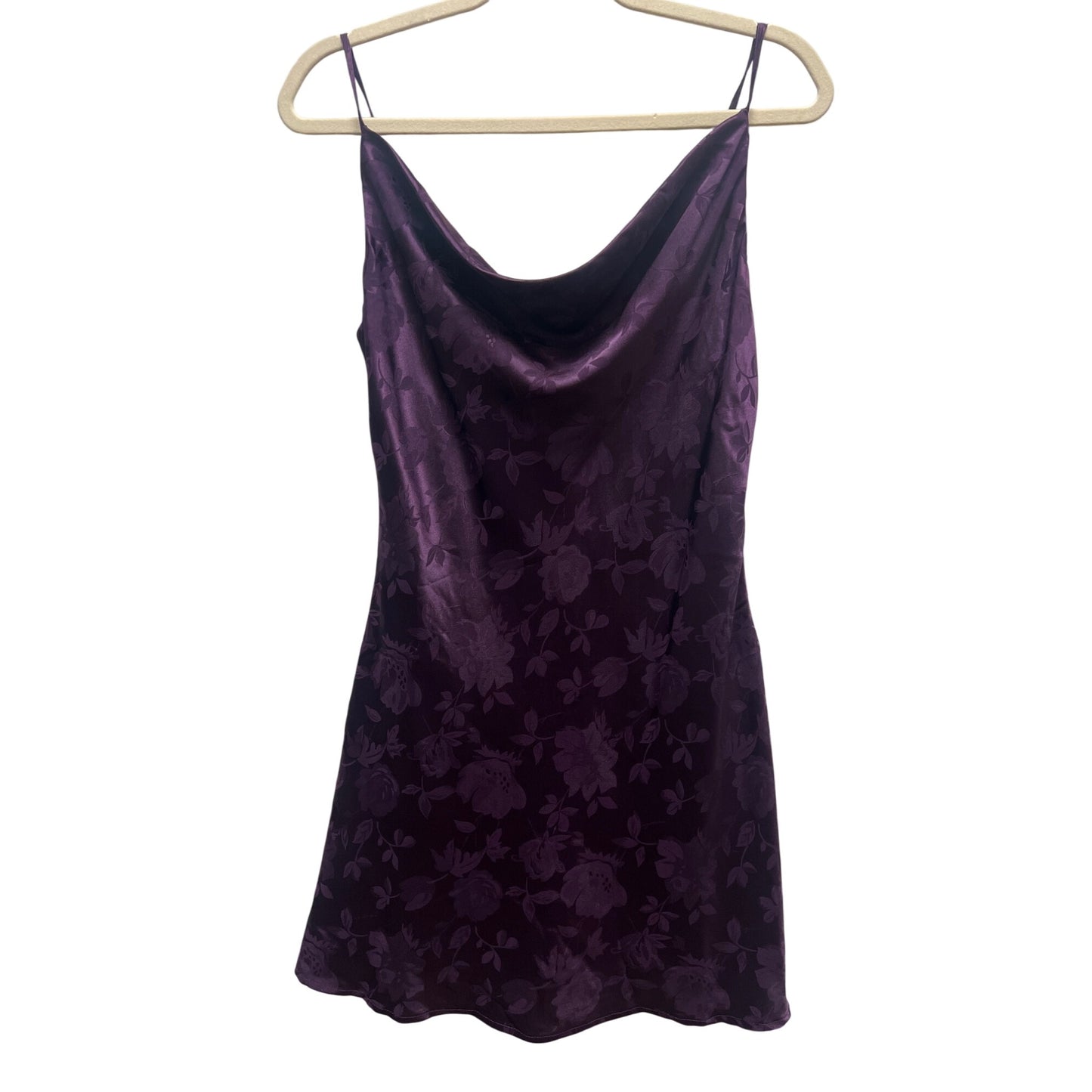 Floral Jacquard Satin Mini Dress With Spaghetti Straps & Cowl Neck