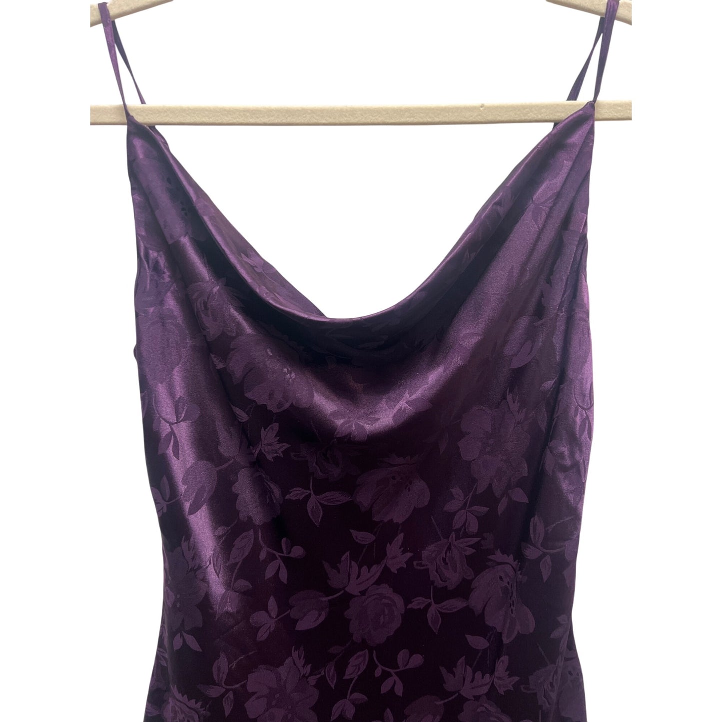 Floral Jacquard Satin Mini Dress With Spaghetti Straps & Cowl Neck
