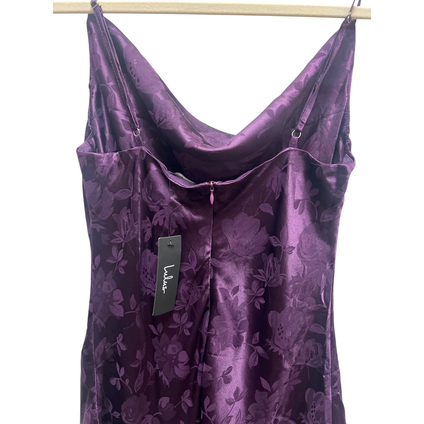 Floral Jacquard Satin Mini Dress With Spaghetti Straps & Cowl Neck