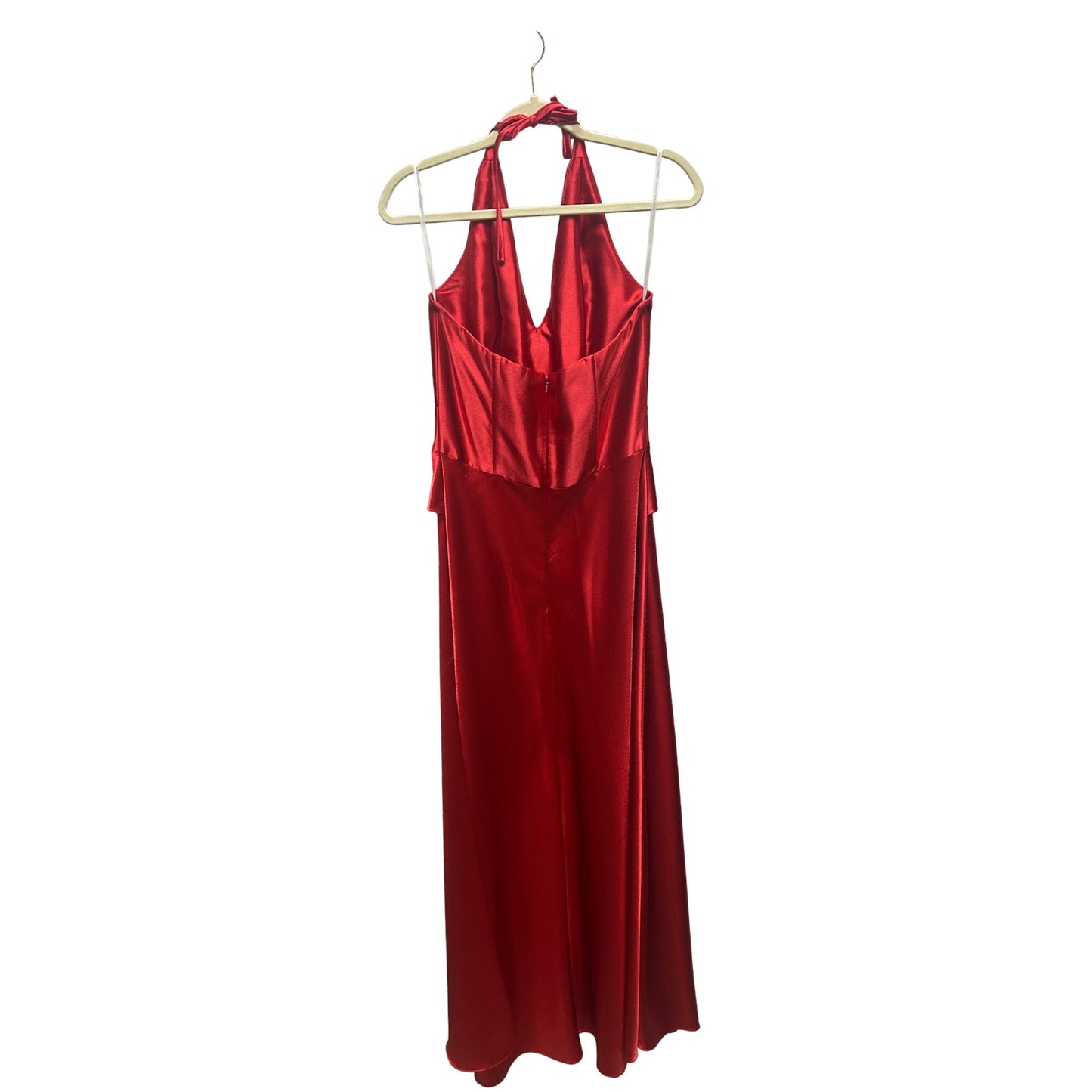 Jessica McClintock Gunne Sax Vintage 90's Red Satin Halter Evening Gown with Rhinestone Embellishment