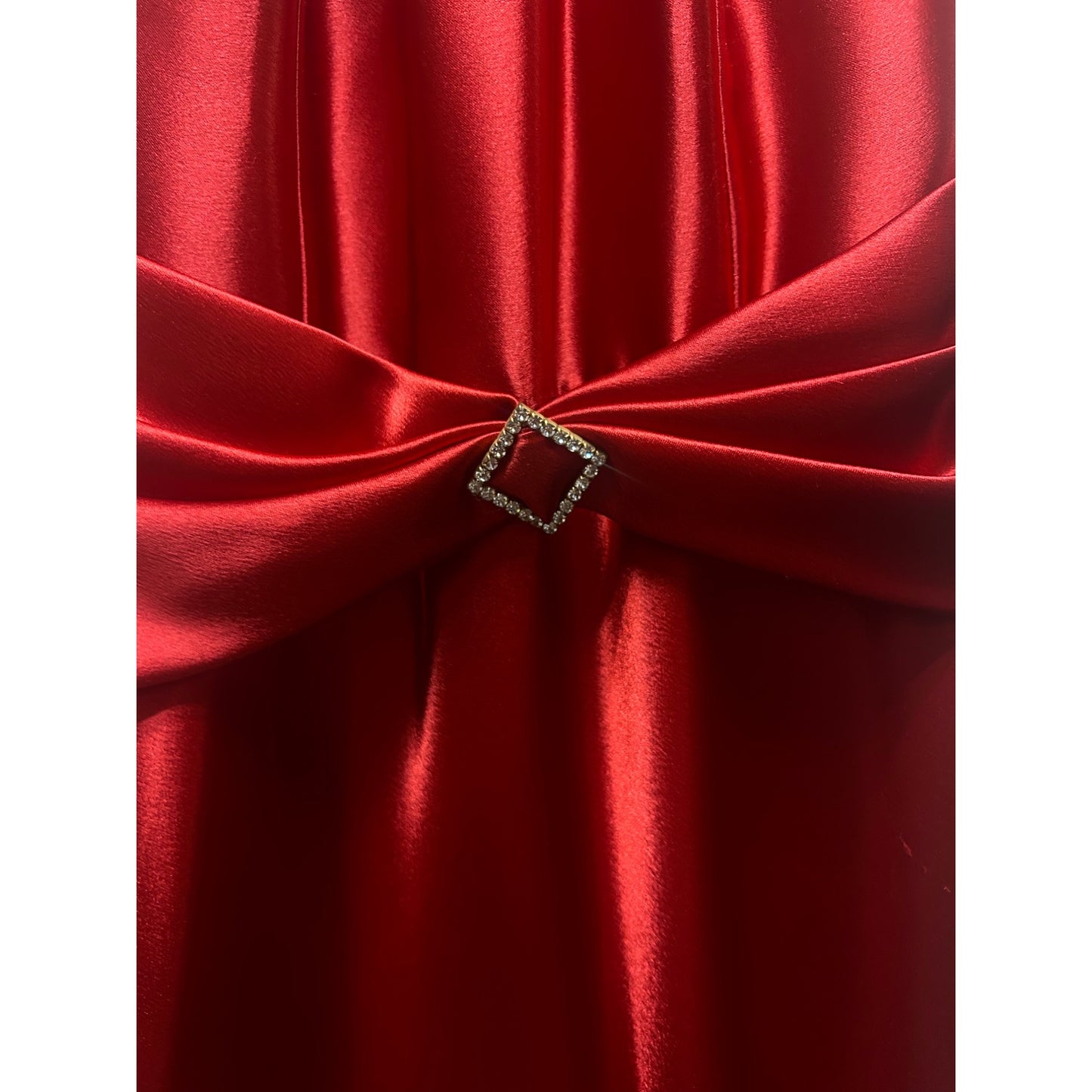 Jessica McClintock Gunne Sax Vintage 90's Red Satin Halter Evening Gown with Rhinestone Embellishment
