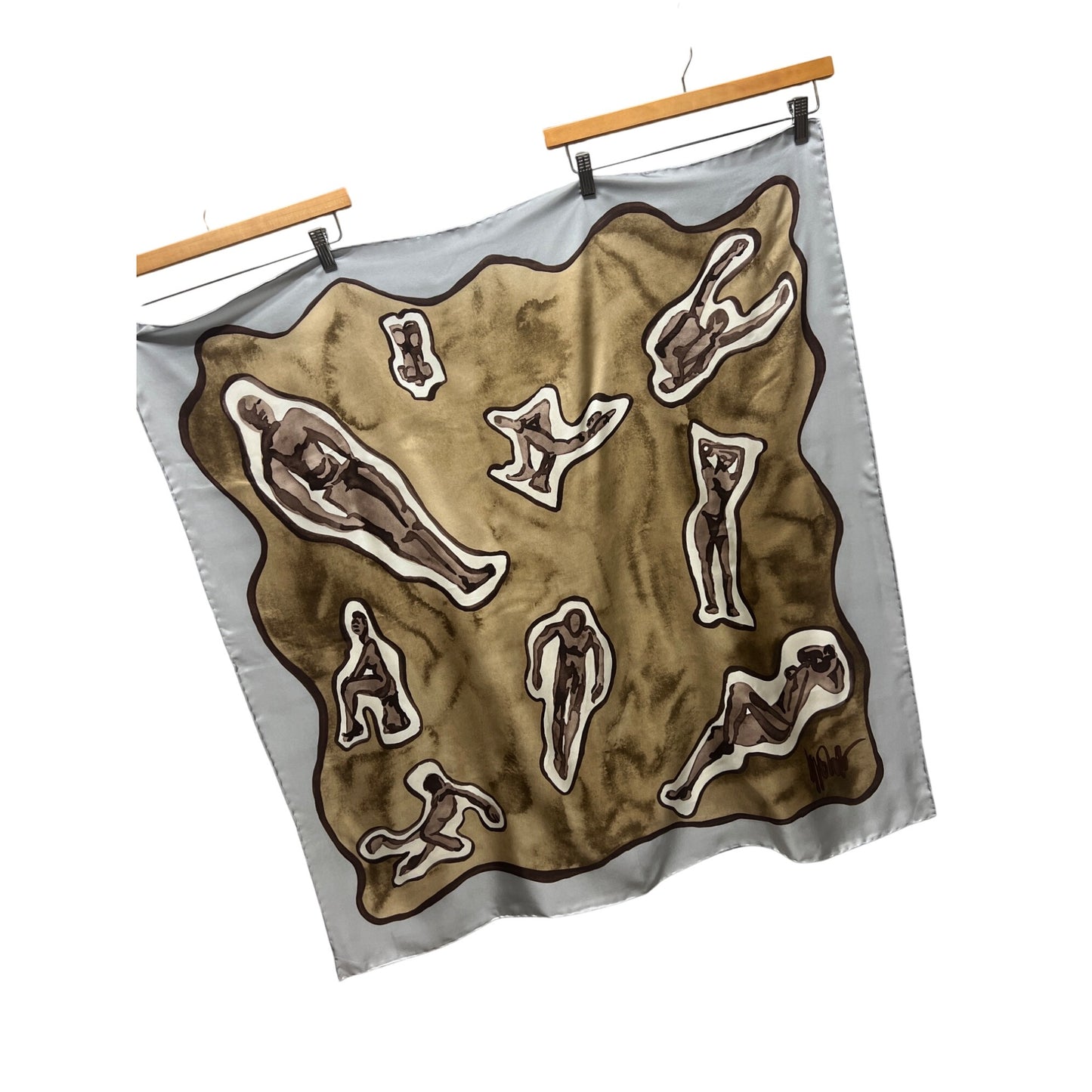 Ippolita Gray & Taupe Silk Abstract Sculpture Artwork Scarf