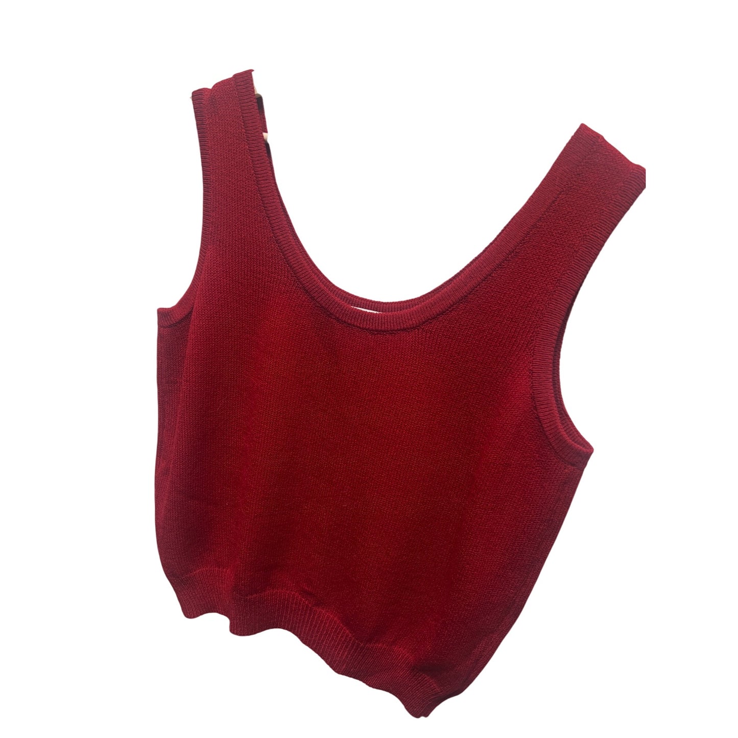 St John Collection Marie Grey Santana Red Knit Sleeveless Sweater Shell