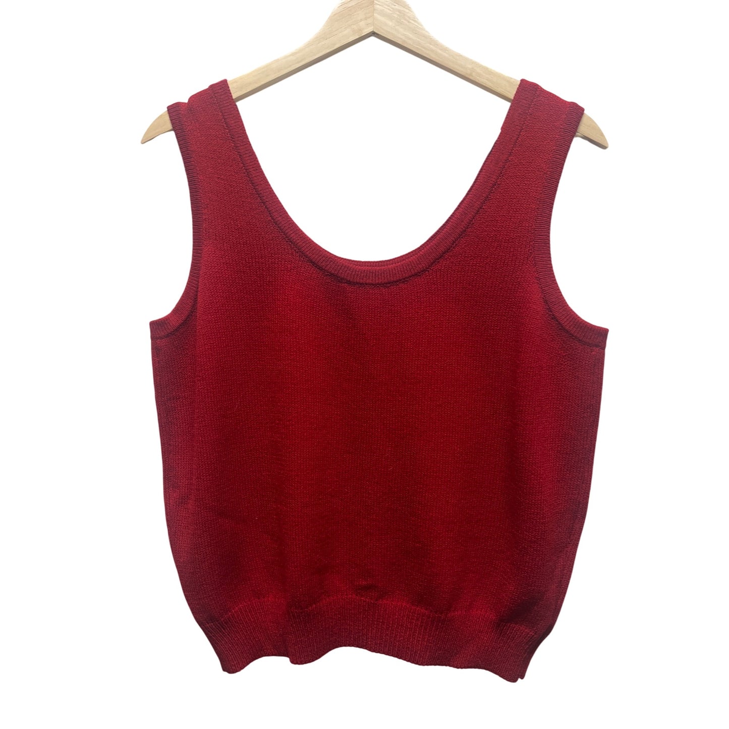 St John Collection Marie Grey Santana Red Knit Sleeveless Sweater Shell