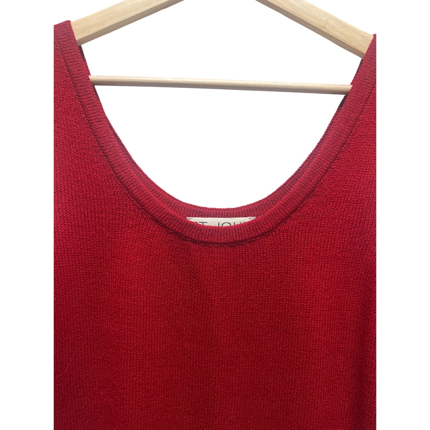 St John Collection Marie Grey Santana Red Knit Sleeveless Sweater Shell