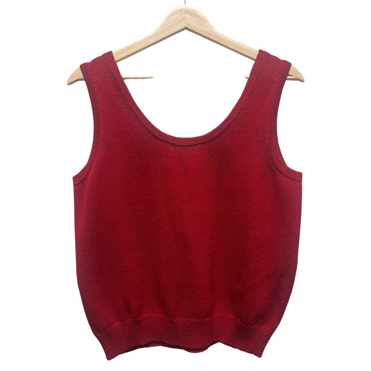 St John Collection Marie Grey Santana Red Knit Sleeveless Sweater Shell
