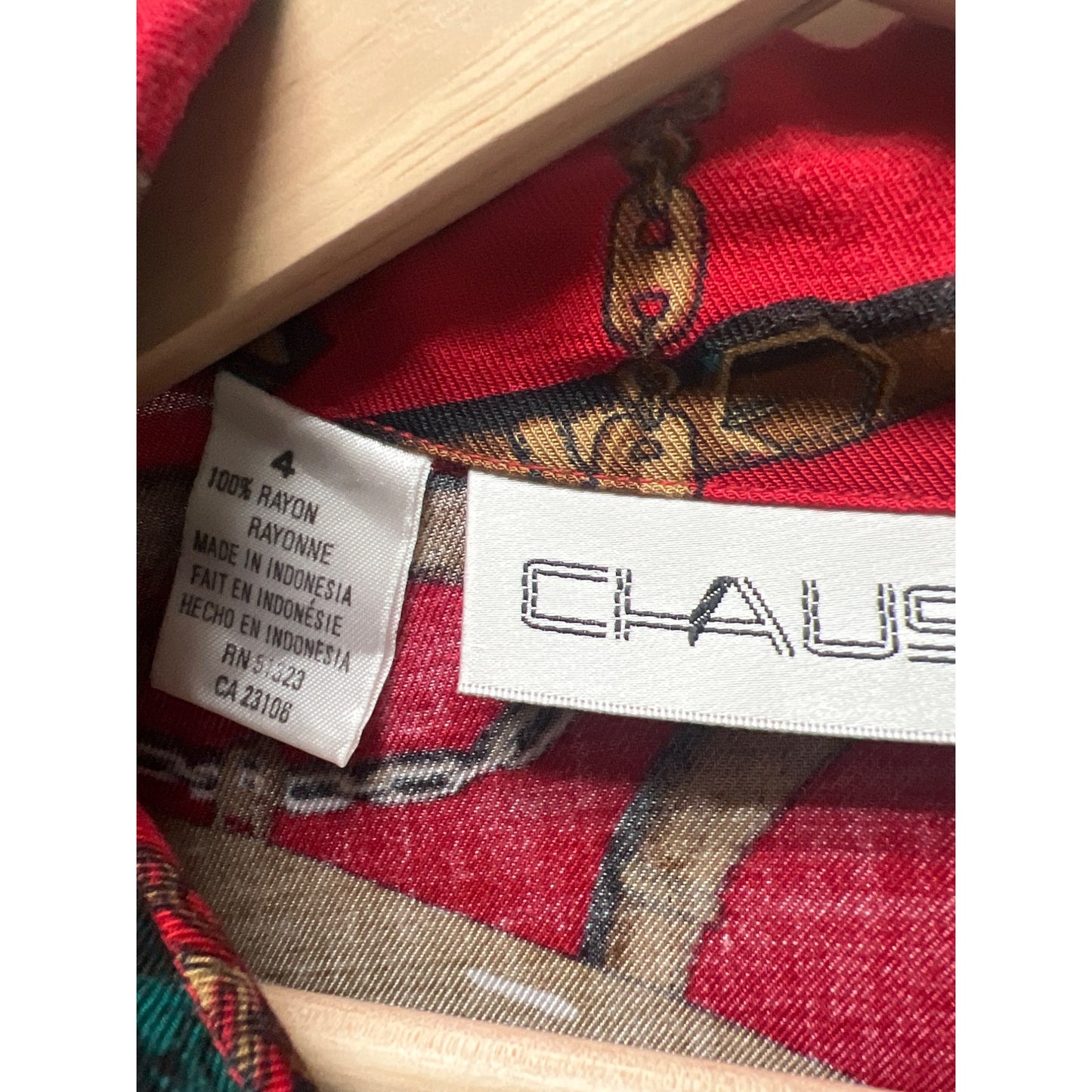 Chaus Petite Vintage 90's Red and Gold Equestrian Print Silk Blend Button Down Shirt
