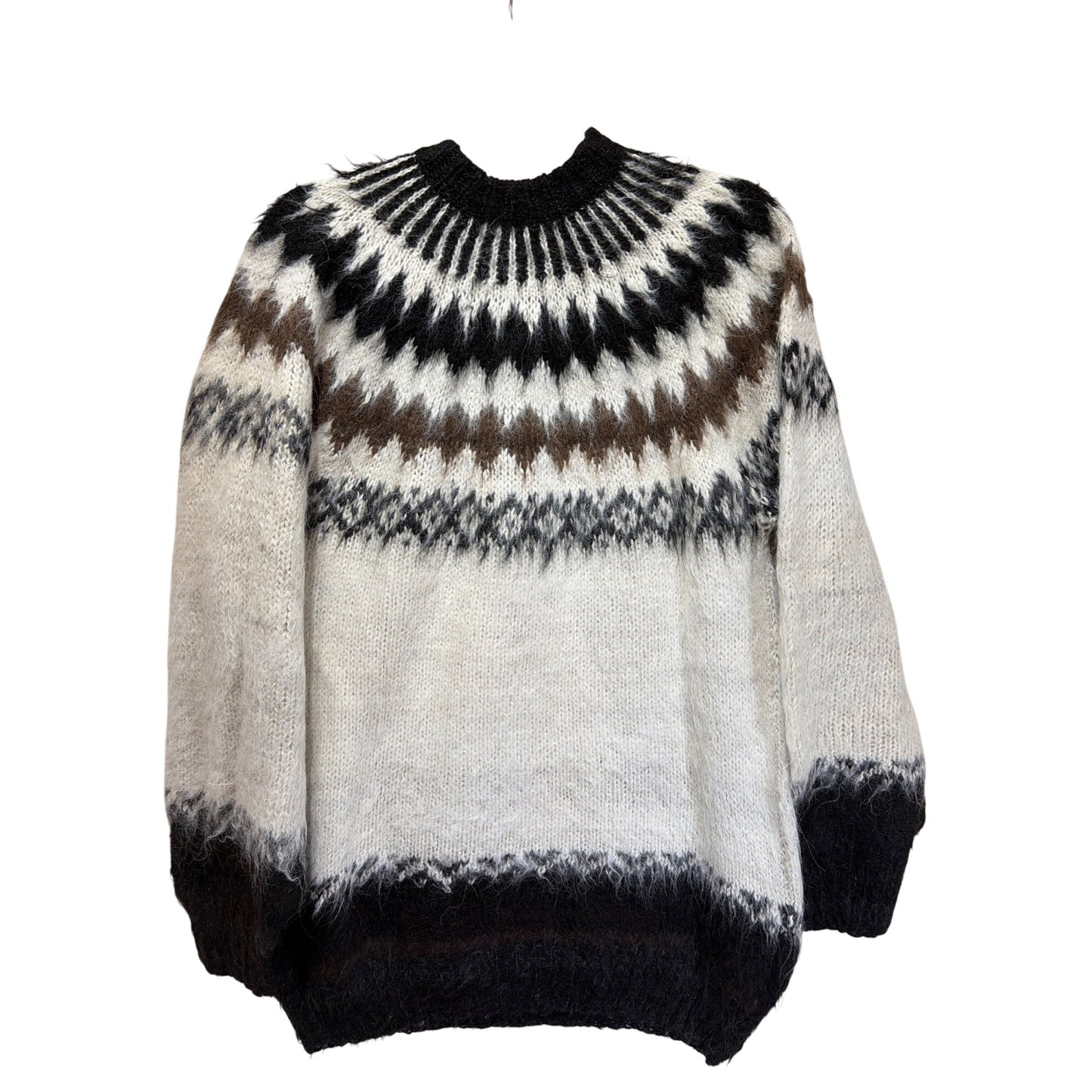 Casa Vintage 90's Alpaca Shaggy Fair Isle Knit Sweater XL Handmade Bolivia Wool