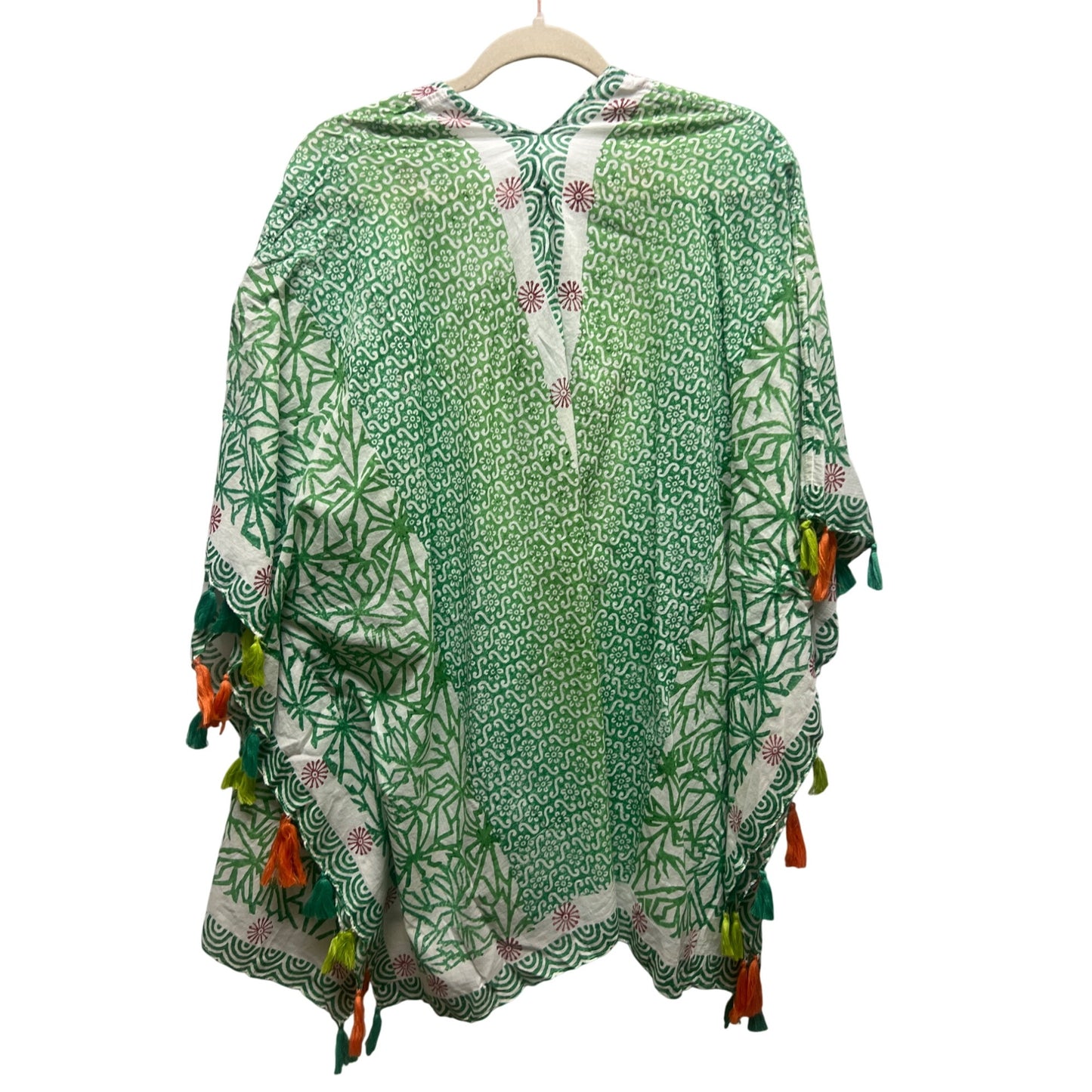 Chico's NWT Green Palm Frond Linen Ruana with Tassels