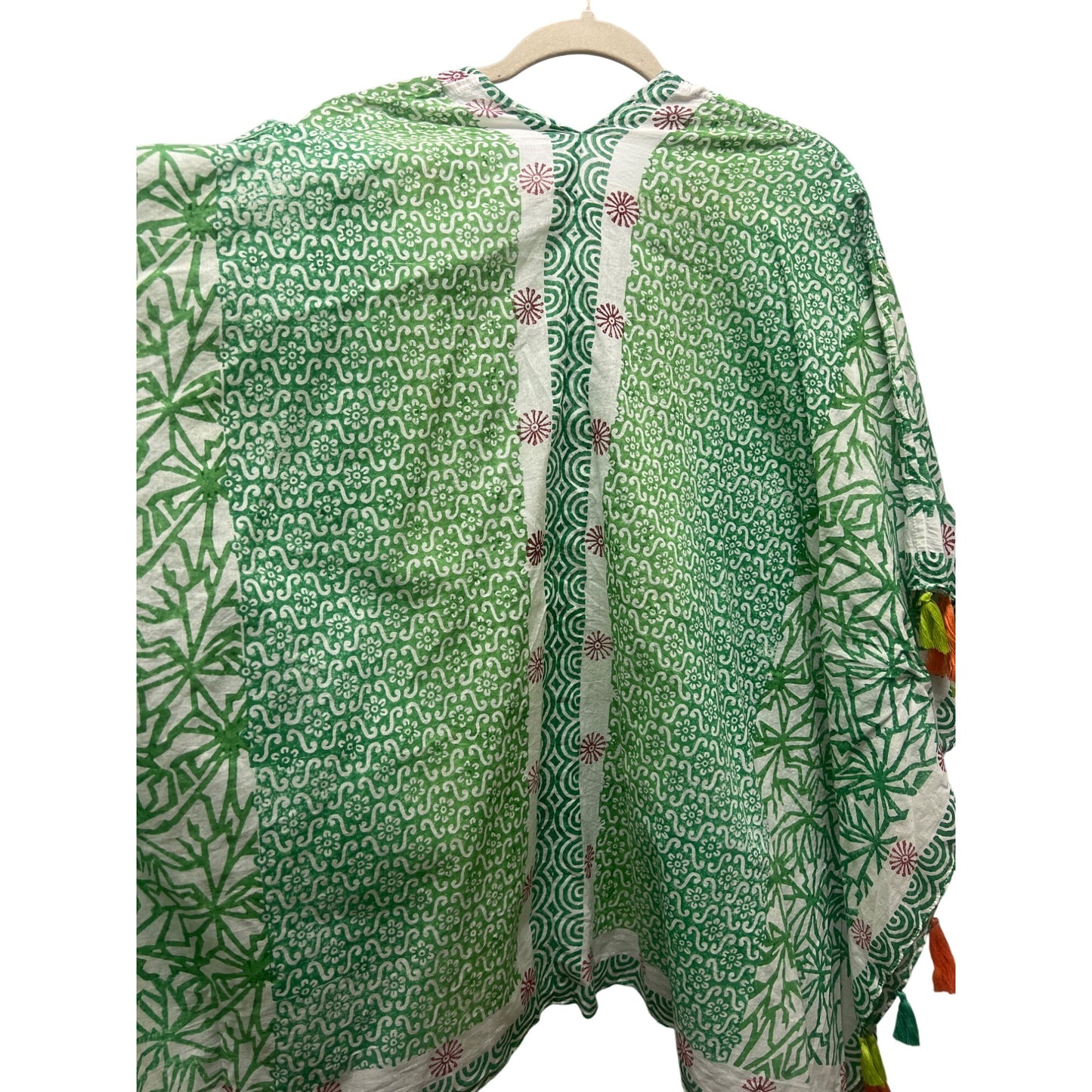 Chico's NWT Green Palm Frond Linen Ruana with Tassels