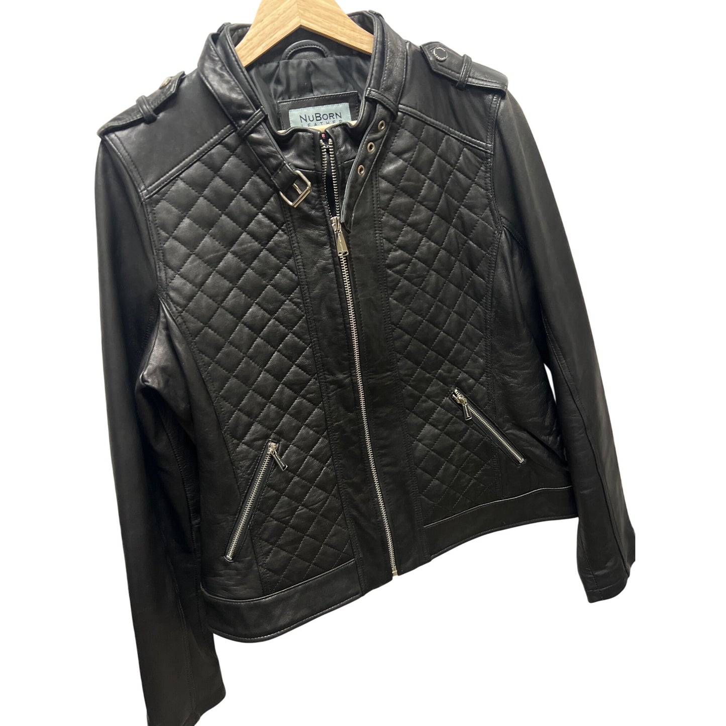 NuBorn New Zealand Black Quilted Lambskin Leather Moto Jacket