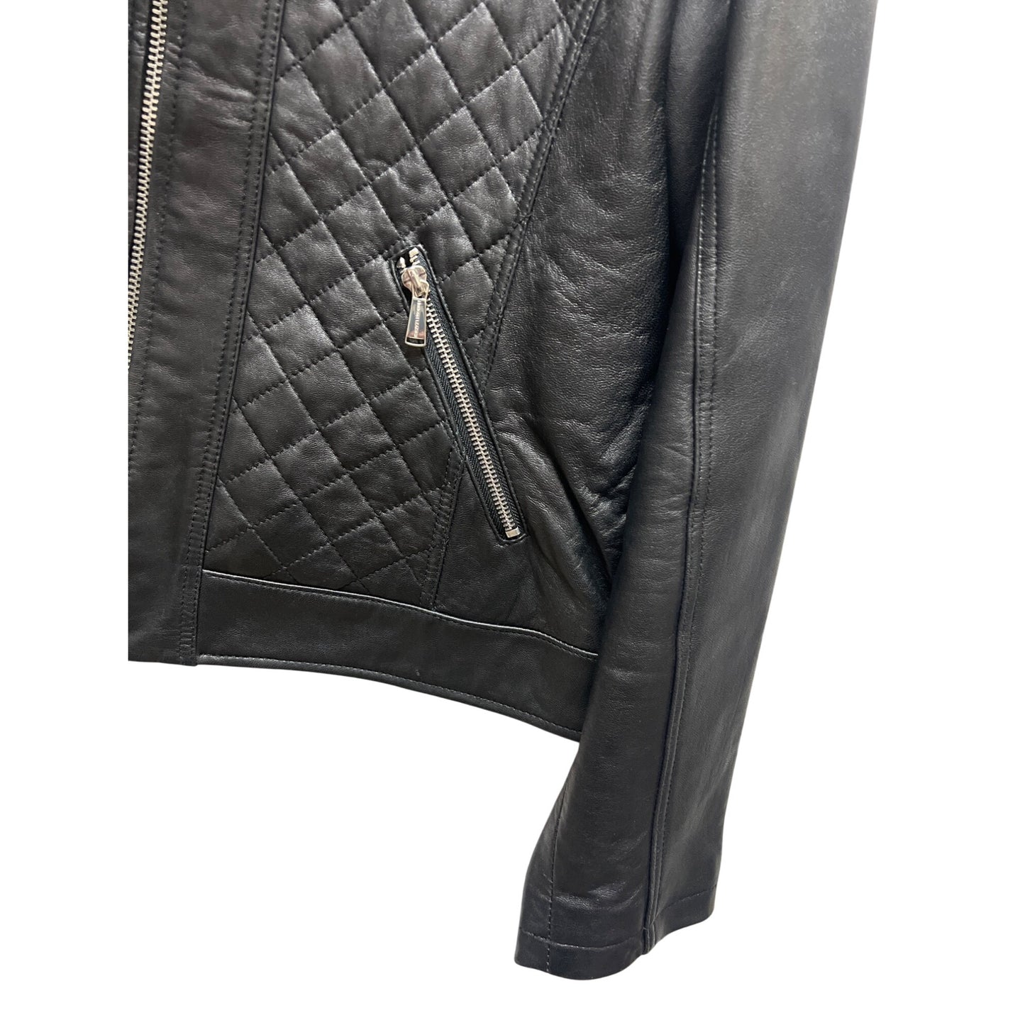 NuBorn New Zealand Black Quilted Lambskin Leather Moto Jacket
