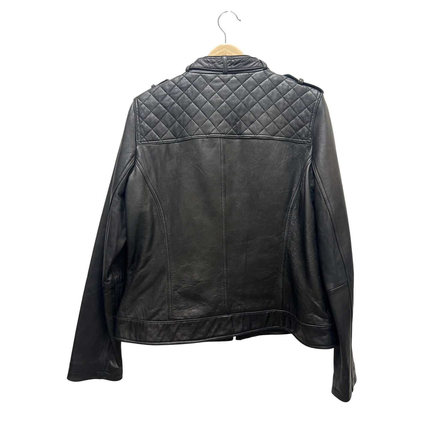 NuBorn New Zealand Black Quilted Lambskin Leather Moto Jacket