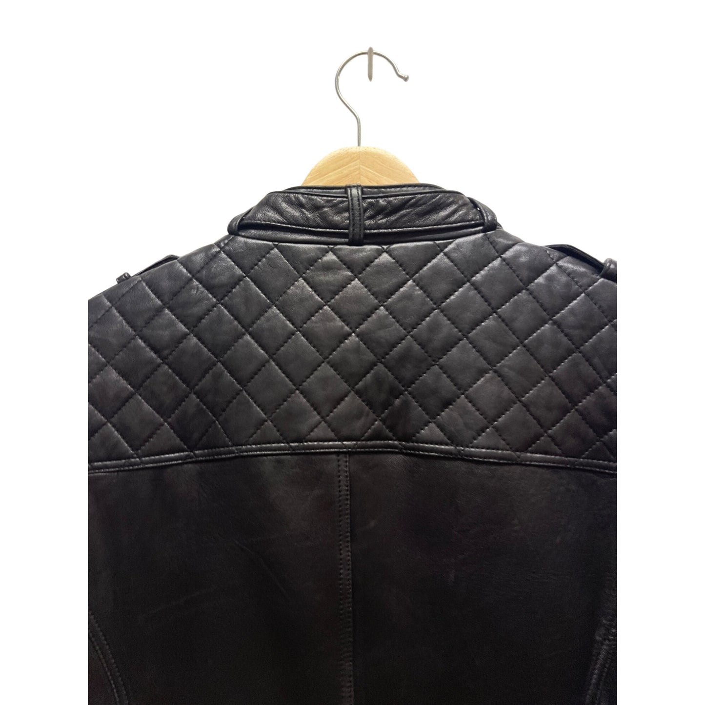 NuBorn New Zealand Black Quilted Lambskin Leather Moto Jacket