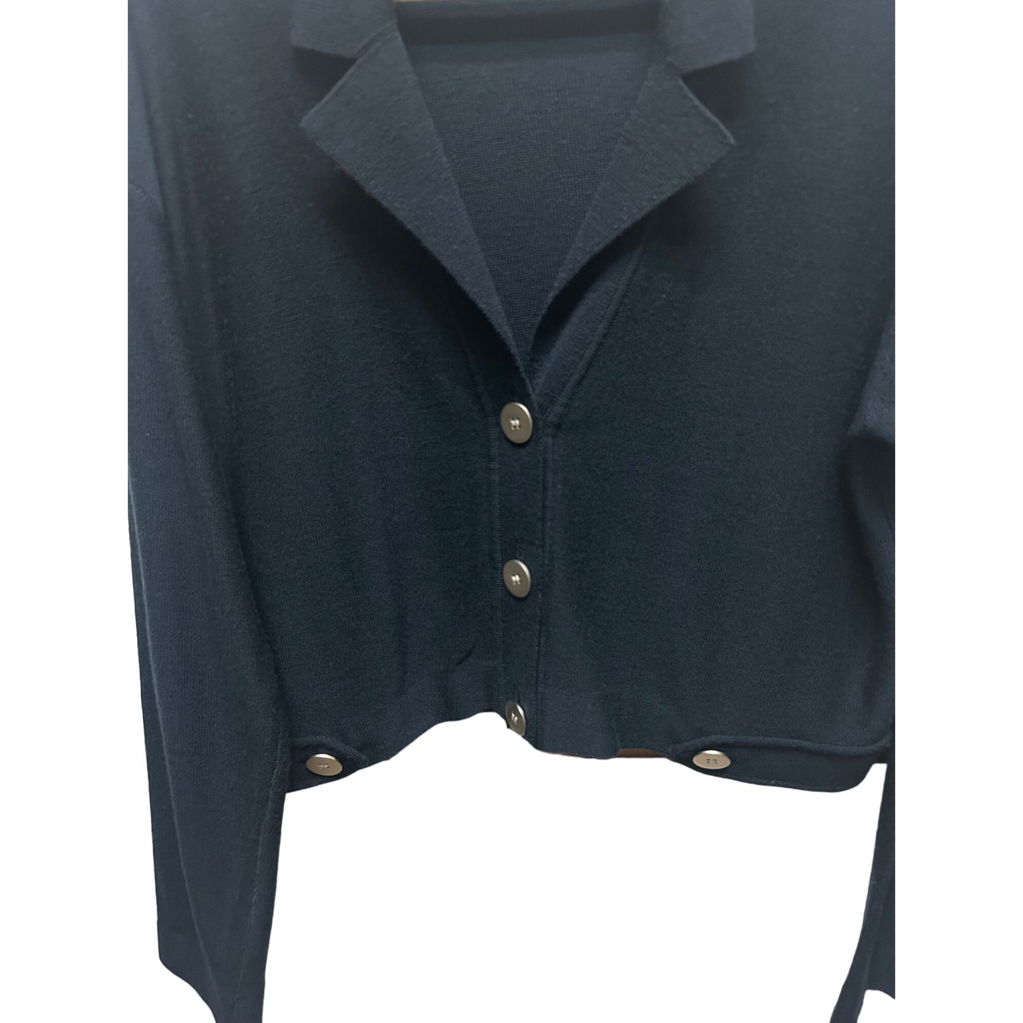 Worth New York Navy Wool Cropped Collared Cardigan Sweater