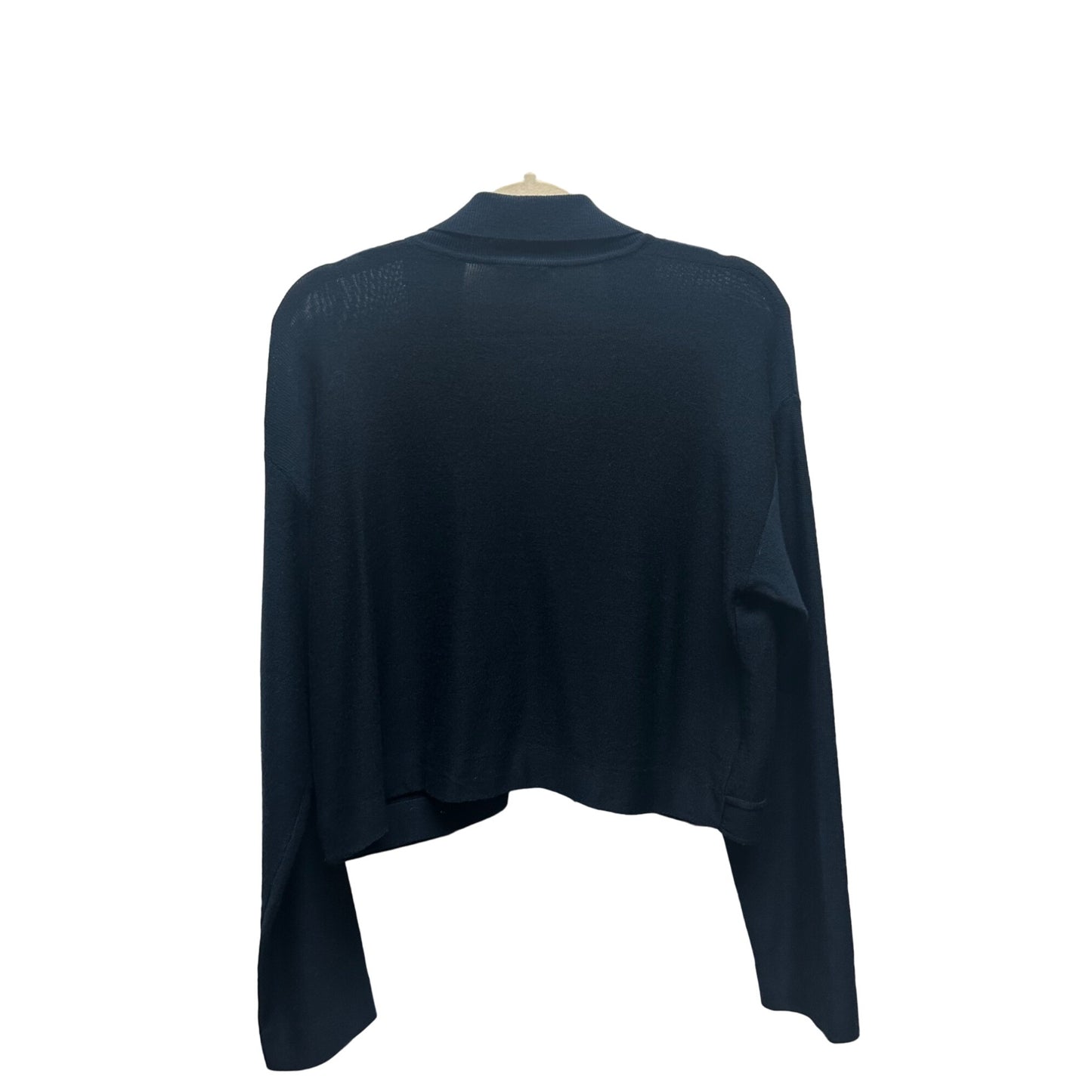 Worth New York Navy Wool Cropped Collared Cardigan Sweater
