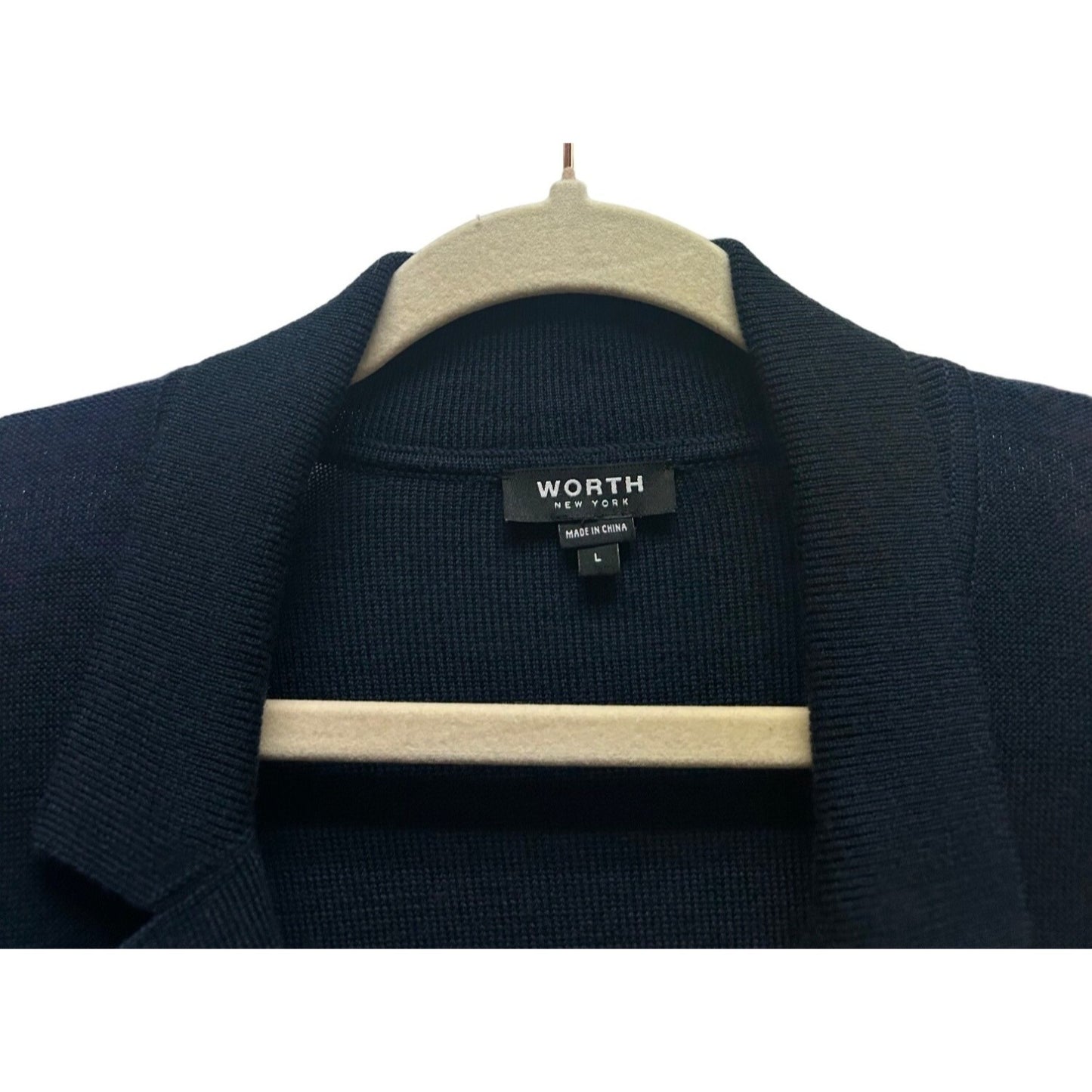 Worth New York Navy Wool Cropped Collared Cardigan Sweater
