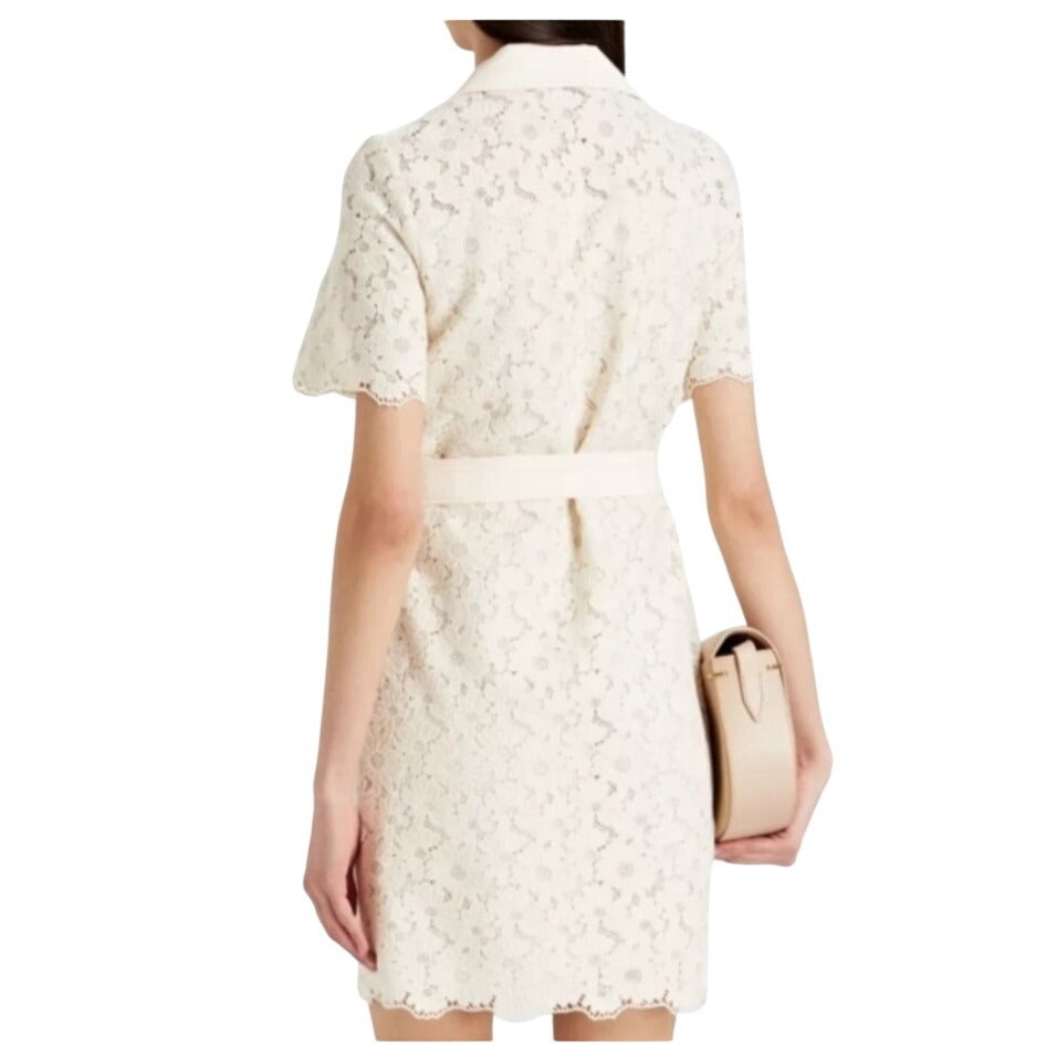 Sandro Adrienne NWOT Ivory and Pink Lace Overlay Shirt Dress