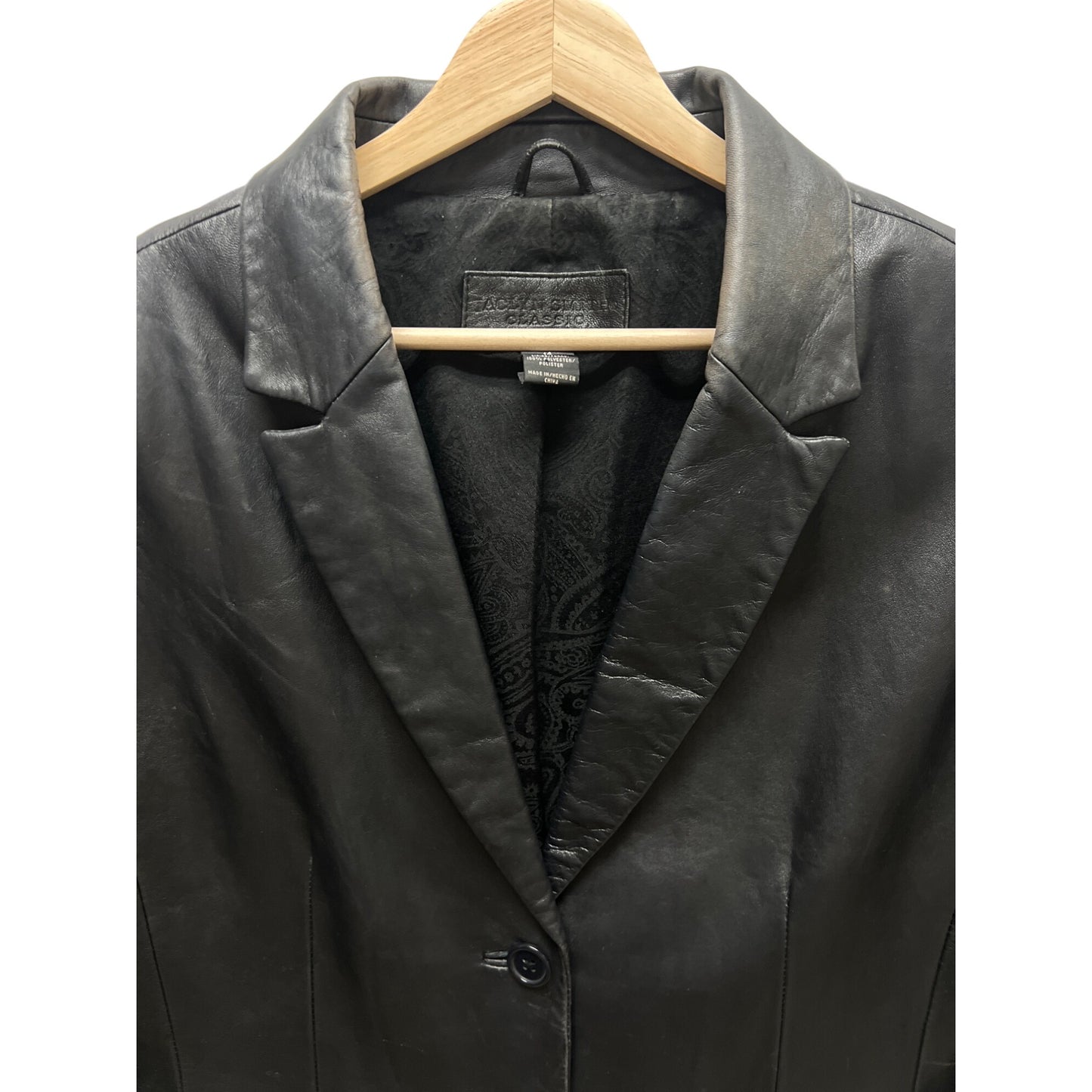 Jaclyn Smith Collection Vintage Y2K Black Genuine Leather Blazer Coat