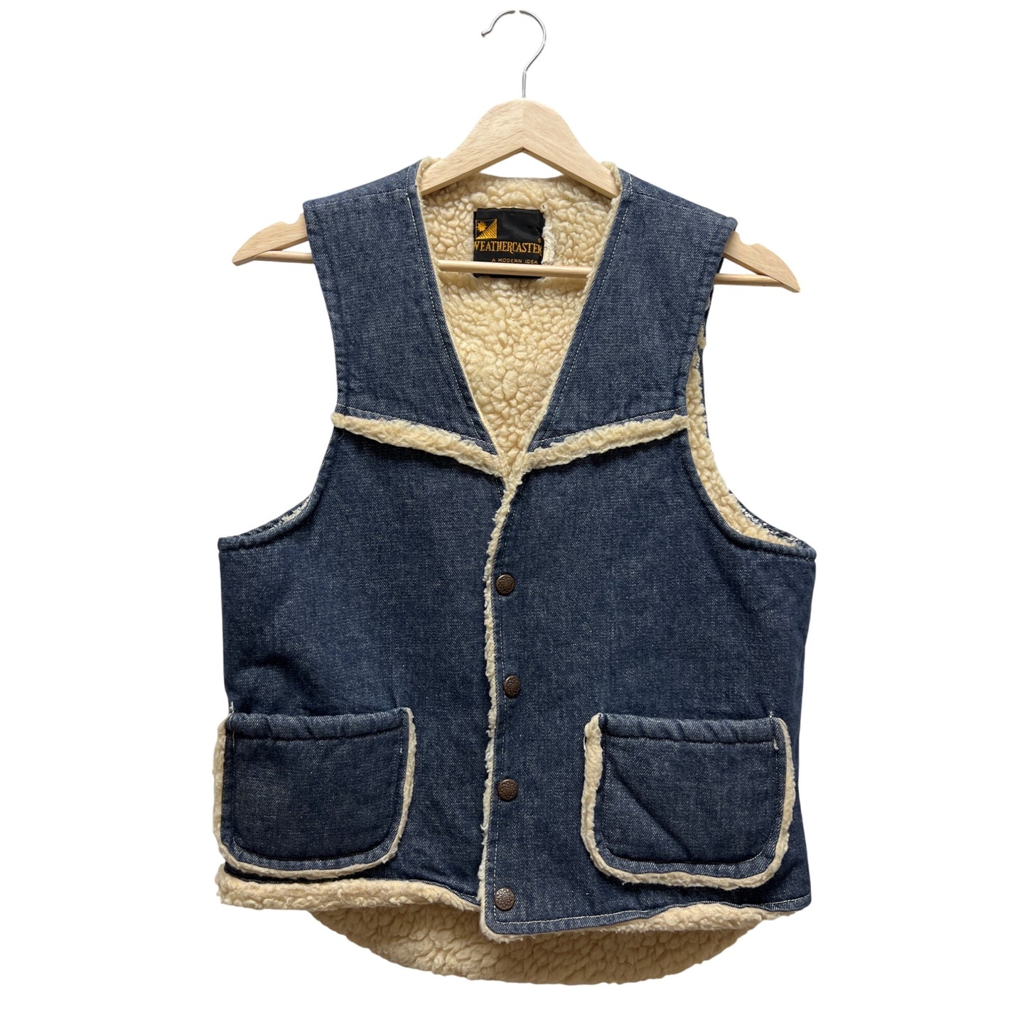 Weathercaster Vintage 70's Denim Sherpa Lined Western Vest