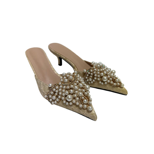Vita Grace NWT Cream Pearl Beaded Bridal Kitten Heel Mule