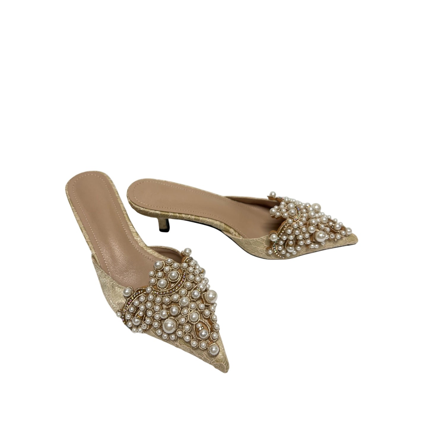 Vita Grace NWT Cream Pearl Beaded Bridal Kitten Heel Mule