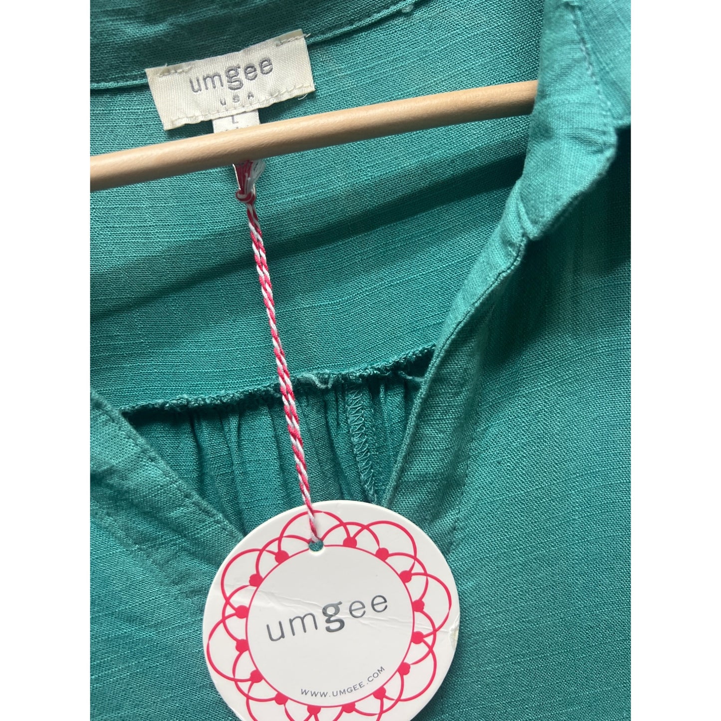Umgee NWT Fullsize Raw Hem Folded Sleeve Tiered Teal Linen Dress