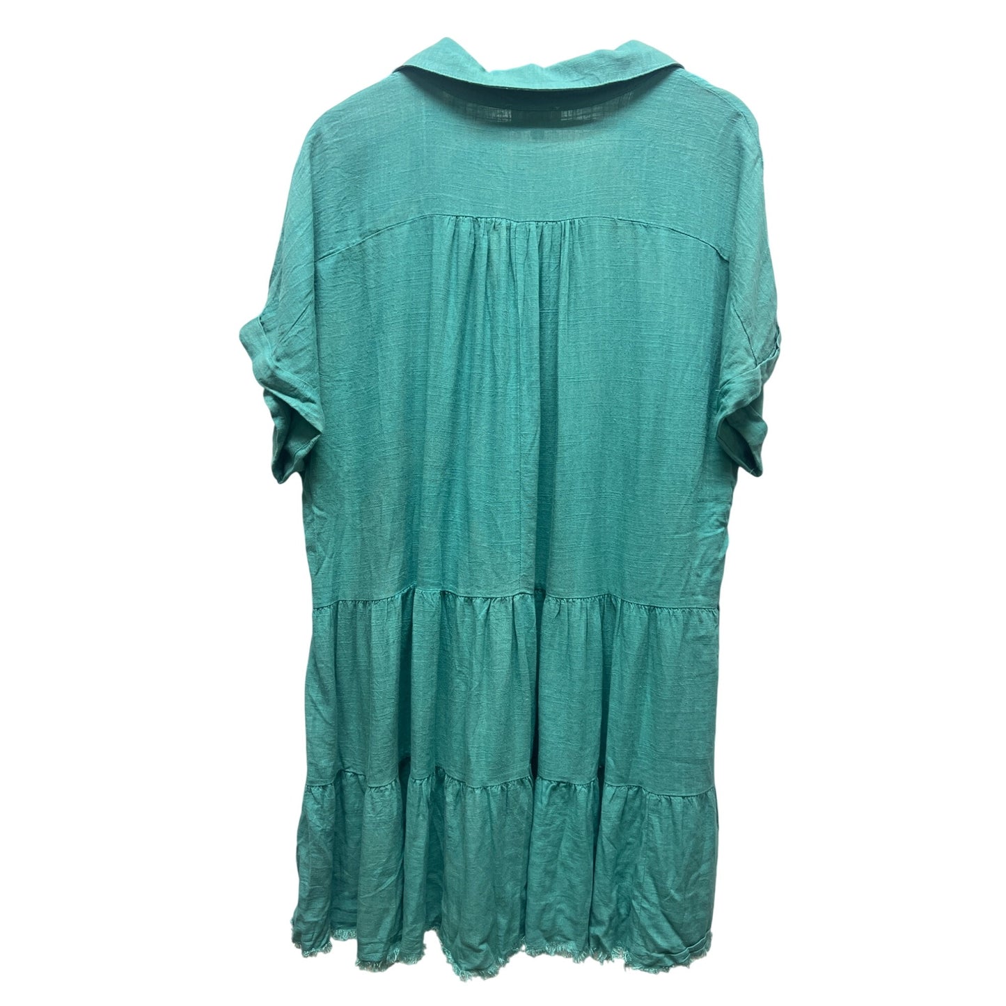 Umgee NWT Fullsize Raw Hem Folded Sleeve Tiered Teal Linen Dress