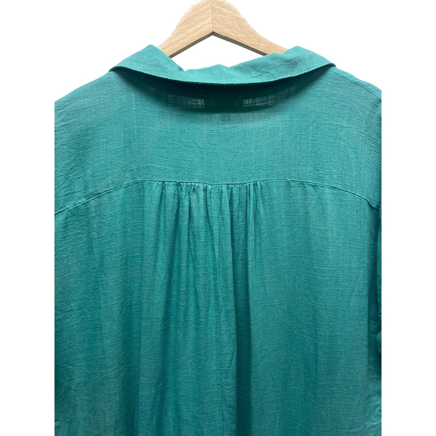 Umgee NWT Fullsize Raw Hem Folded Sleeve Tiered Teal Linen Dress