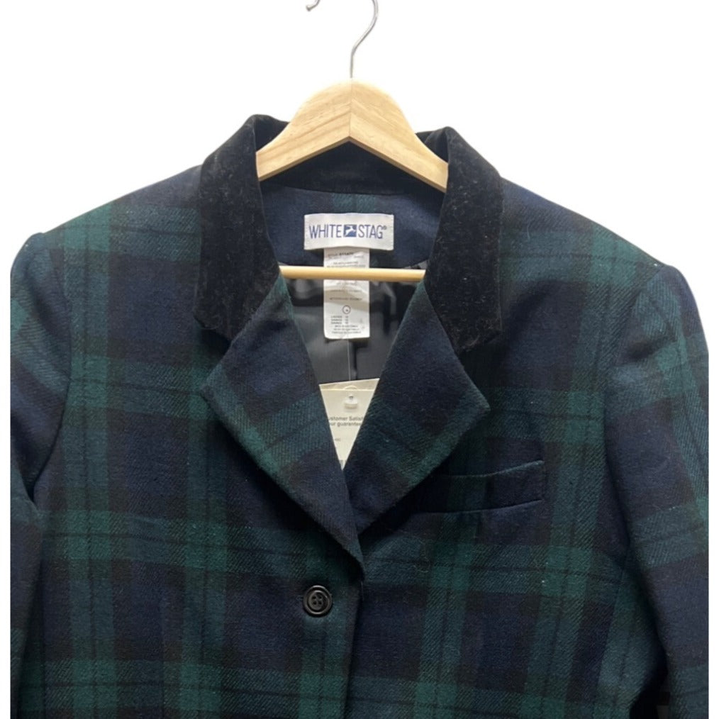 White Stag NWT Vintage Deadstock Green & Blue Wool Tartan Blazer