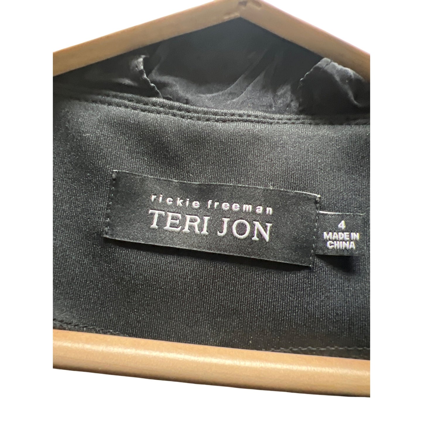 Rickie Freeman Teri Jon Black Ribbed Tafetta Ruffle Collar Blazer