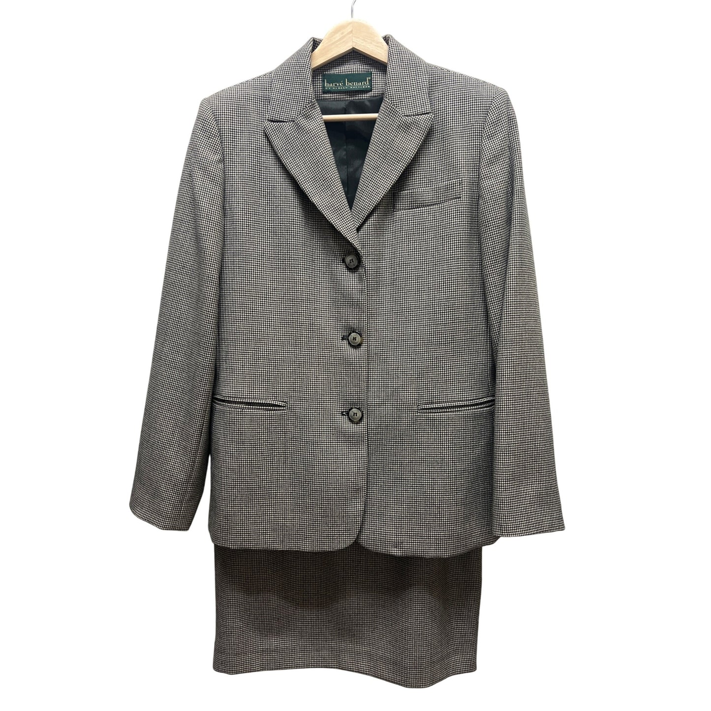 Harvé Benard Gray Houndstooth Skirt Suit Set