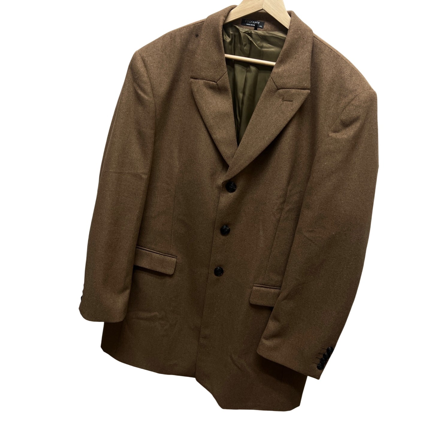 Coofandy Brown 3 Button Wool Feel Overcoat