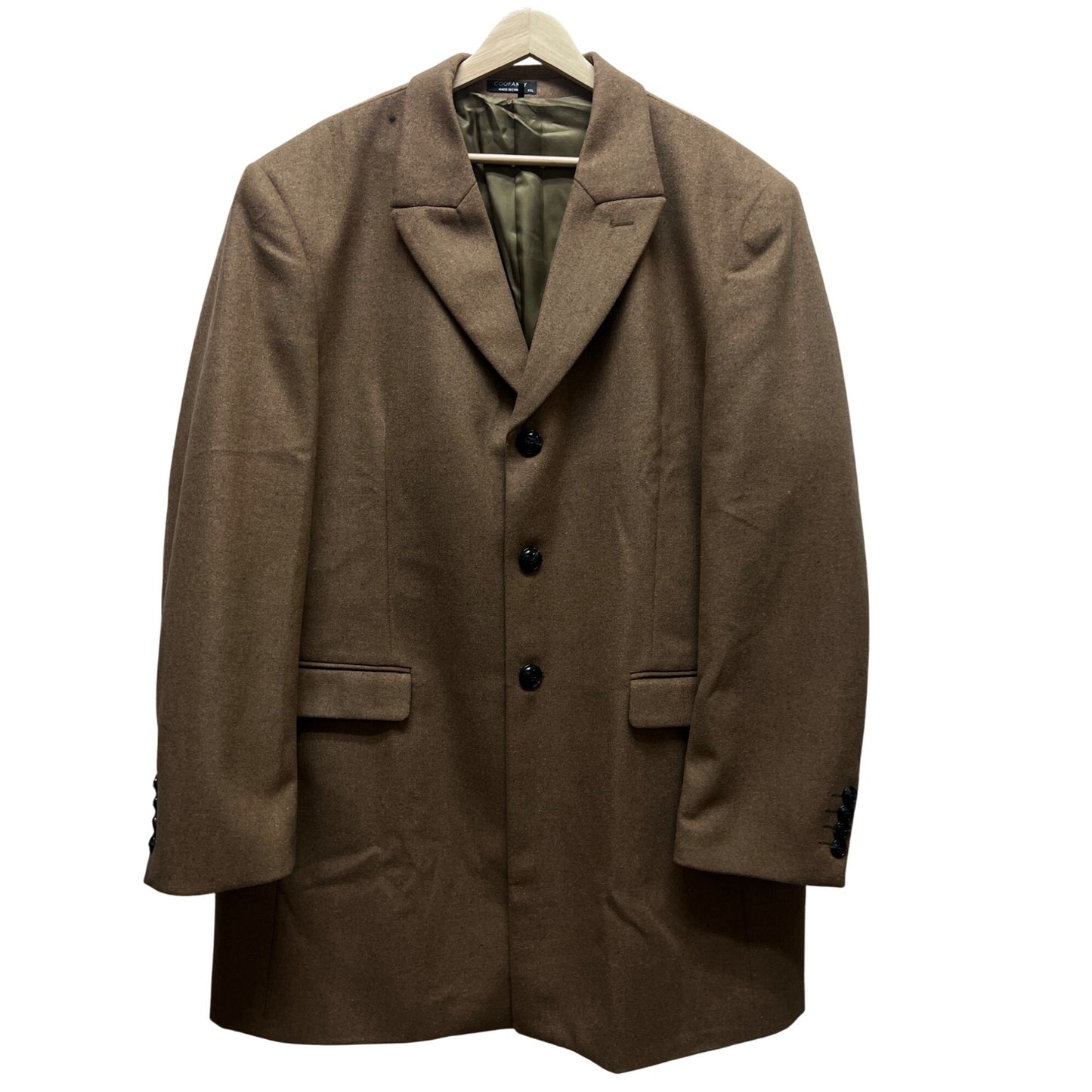 Coofandy Brown 3 Button Wool Feel Overcoat
