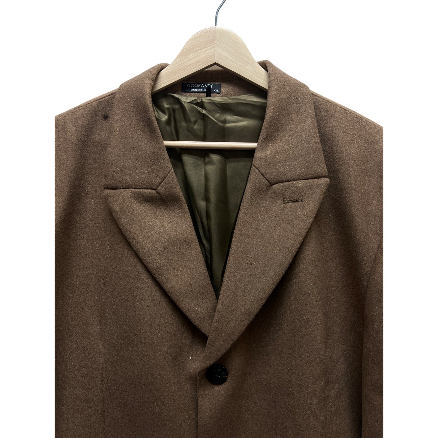 Coofandy Brown 3 Button Wool Feel Overcoat
